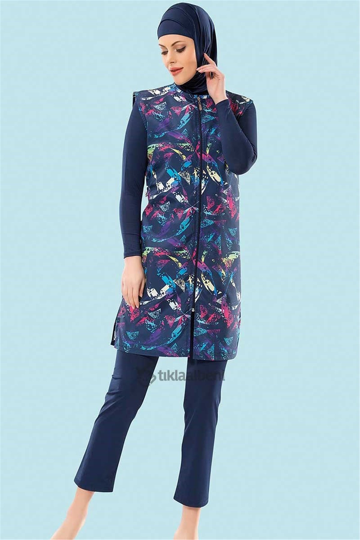 Yelekli Tesettür Mayo Pastel 70790 Lacivert