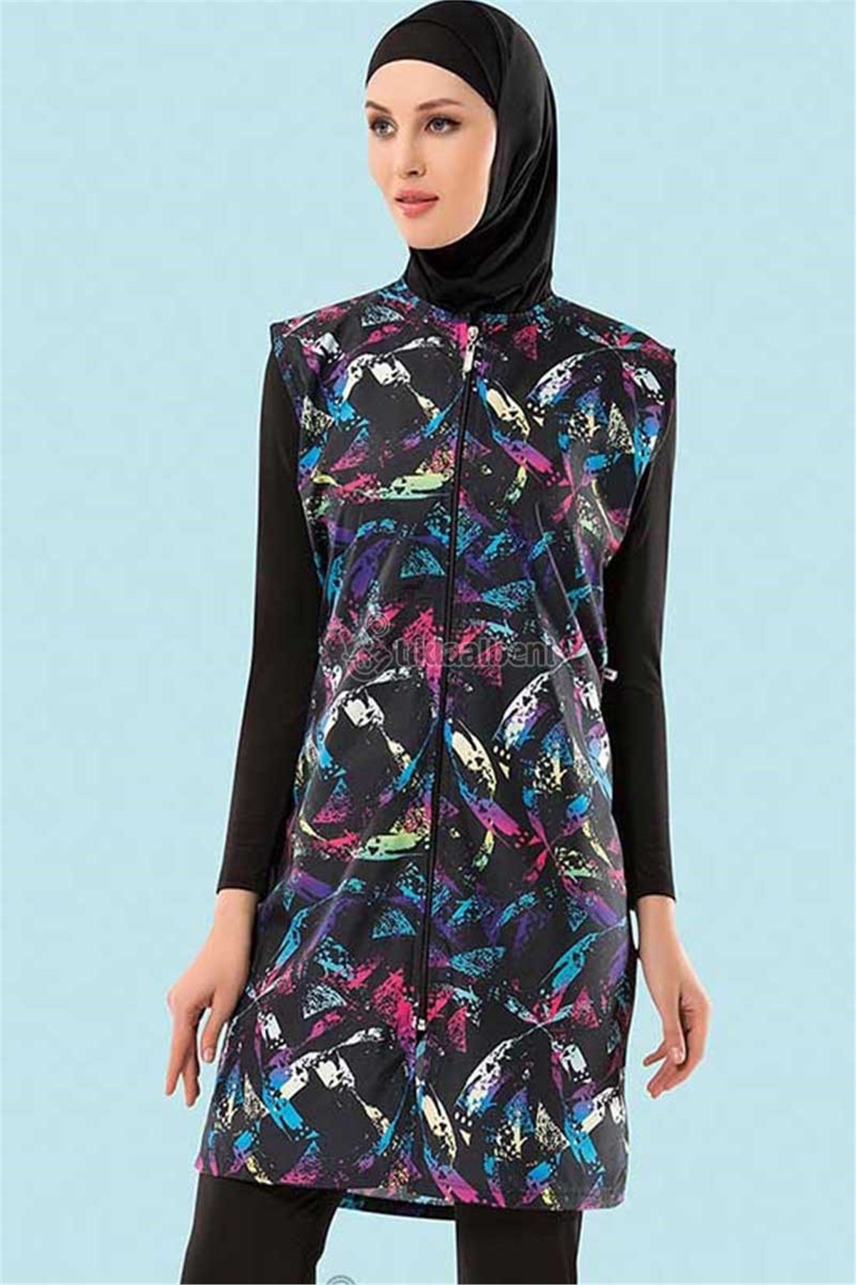 Yelekli Tesettür Mayo Pastel 70790 Lacivert