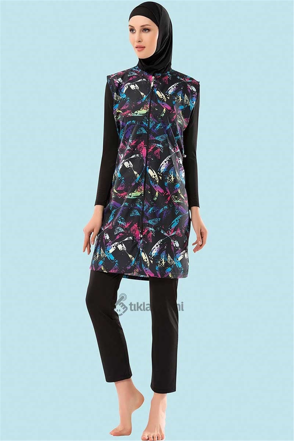 Yelekli Tesettür Mayo Pastel 70790 Lacivert