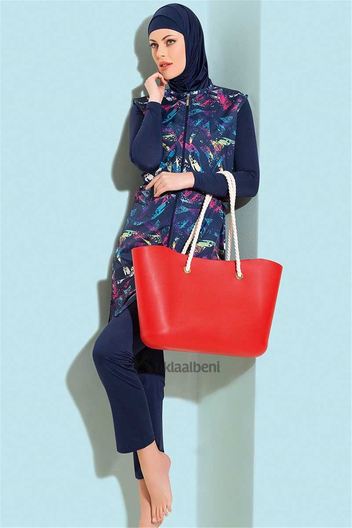 Yelekli Tesettür Mayo Pastel 70790 Lacivert