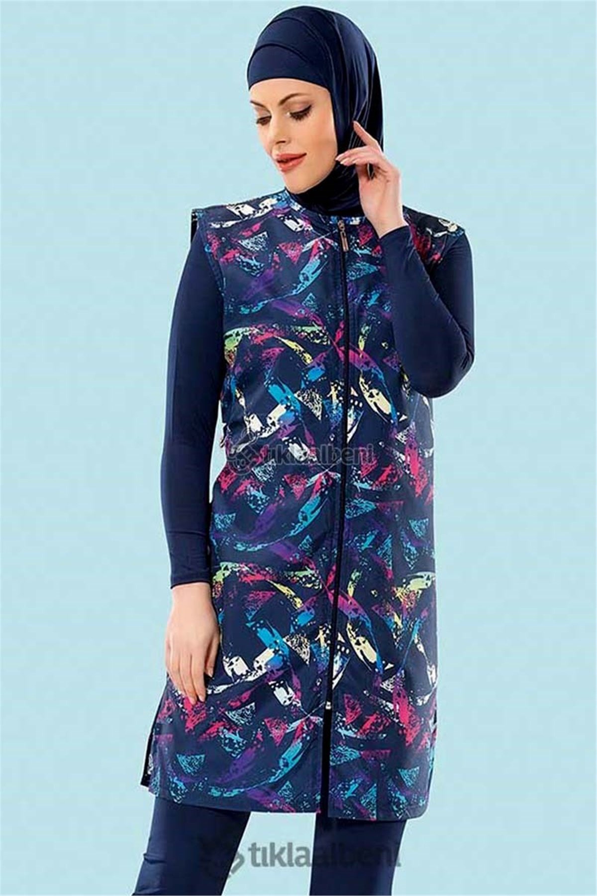 Yelekli Tesettür Mayo Pastel 70790 Lacivert