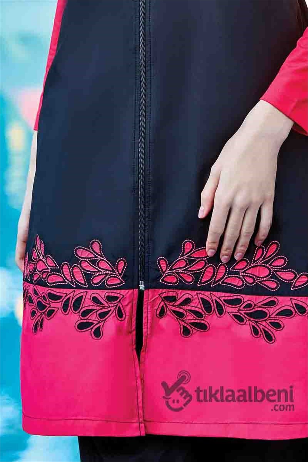 Yelekli Tesettür Mayo Yaprak 122030 Adasea - Siyah