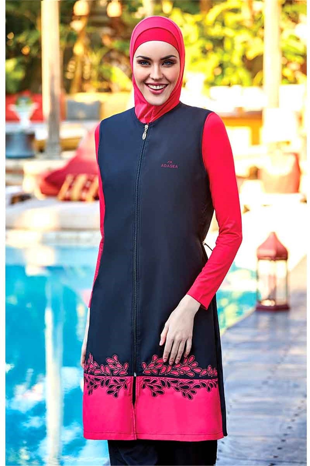 Yelekli Tesettür Mayo Yaprak 122030 Adasea - Siyah