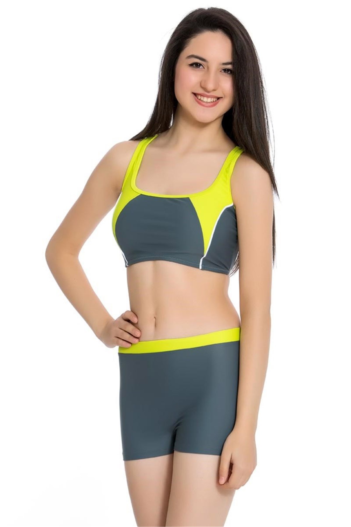 Yüzücü Mayo, Genç Kız Full Lycra İki Parça Yüzücü Mayo 307920-02 - Antrasit