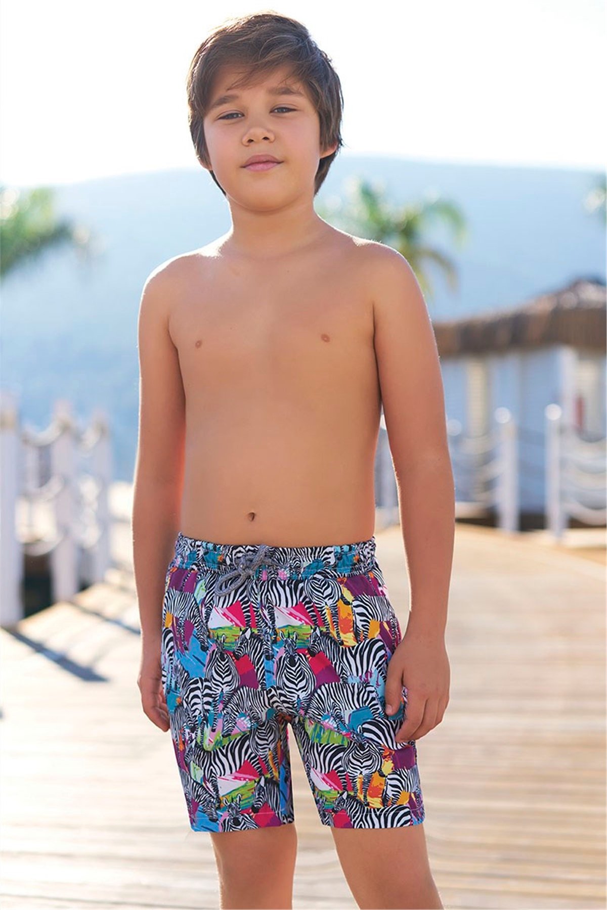Zebra Baskılı Erkek Çocuk Deniz Şortu G1044