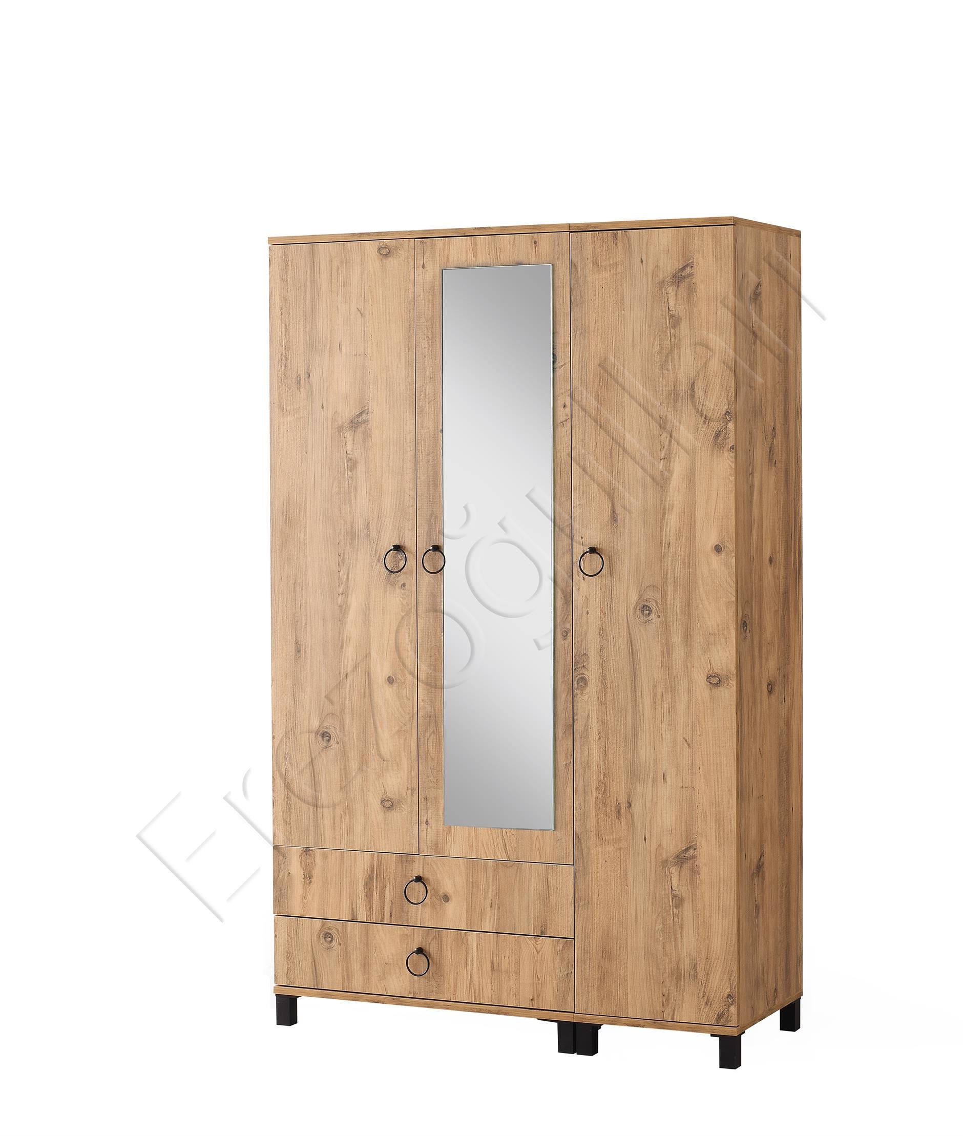 3 Kapılı 2 Çekmeceli Gardrop Aynalı Elbise Dolabı 120x46x189cm