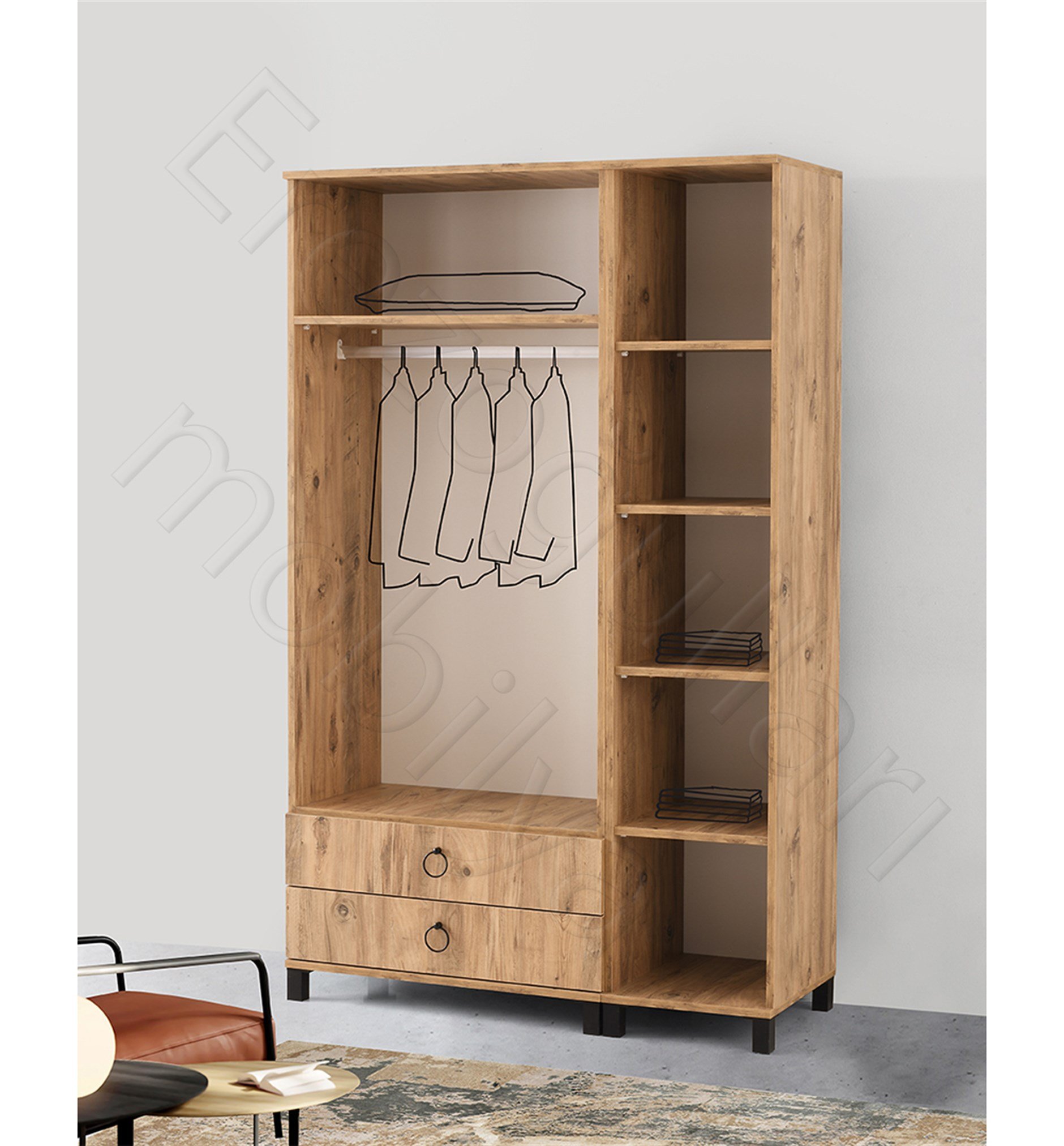 3 Kapılı 2 Çekmeceli Gardrop Elbise Dolabı 120x46x189cm