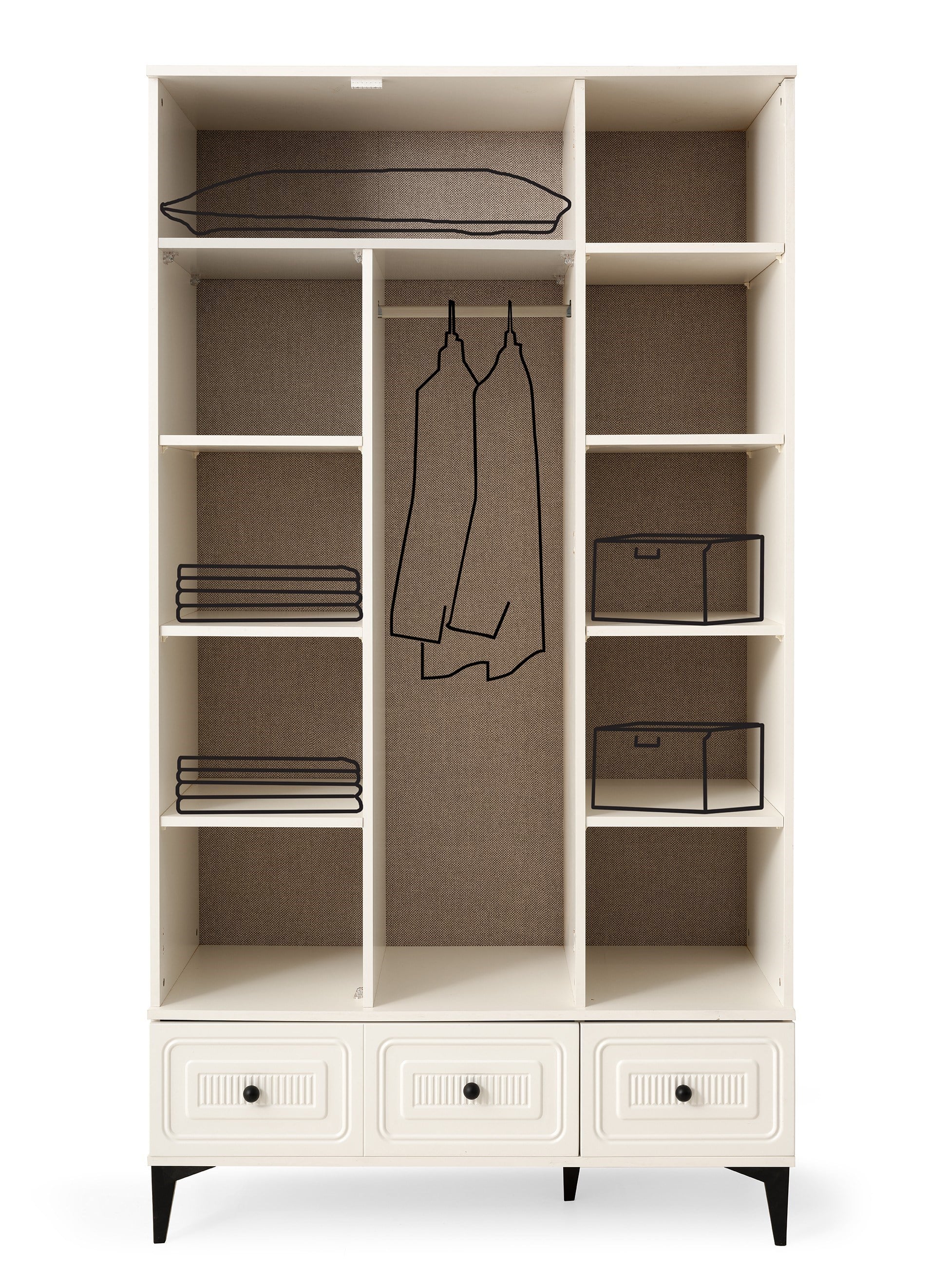 Alaska 3 Kapaklı %100 MDF Elbise Dolabı Gardrop 117x54x212