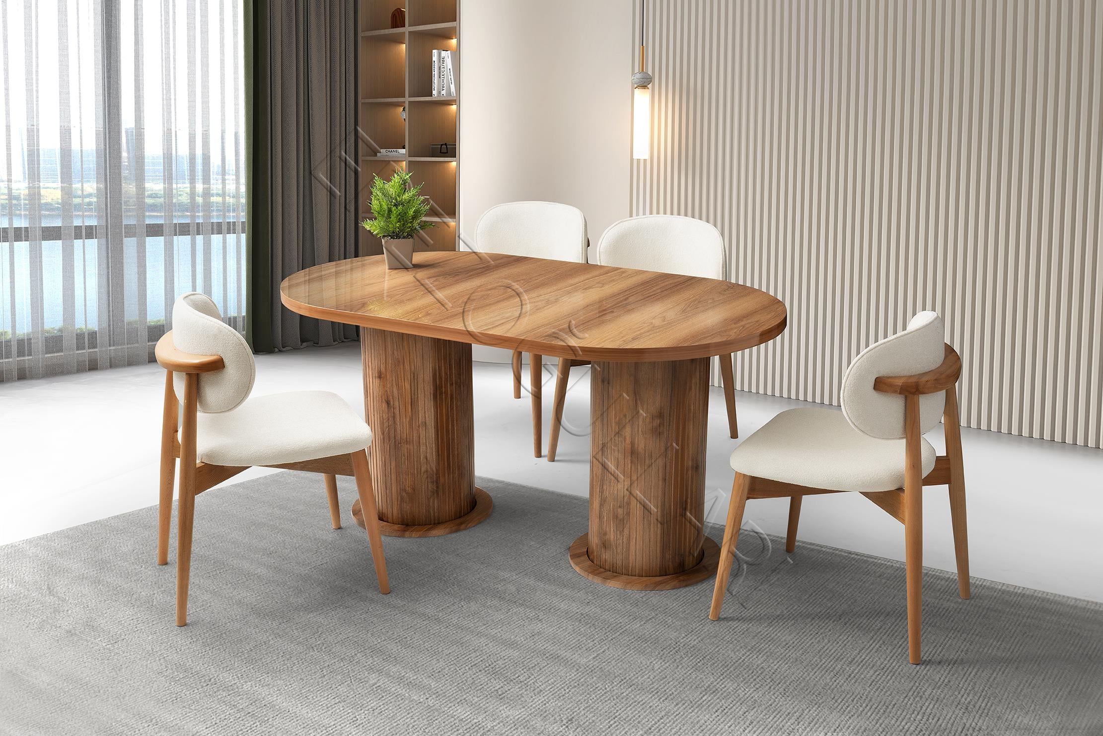 Bohem HighGloss Yuvarlak Salon Yemek Masası 90x170 