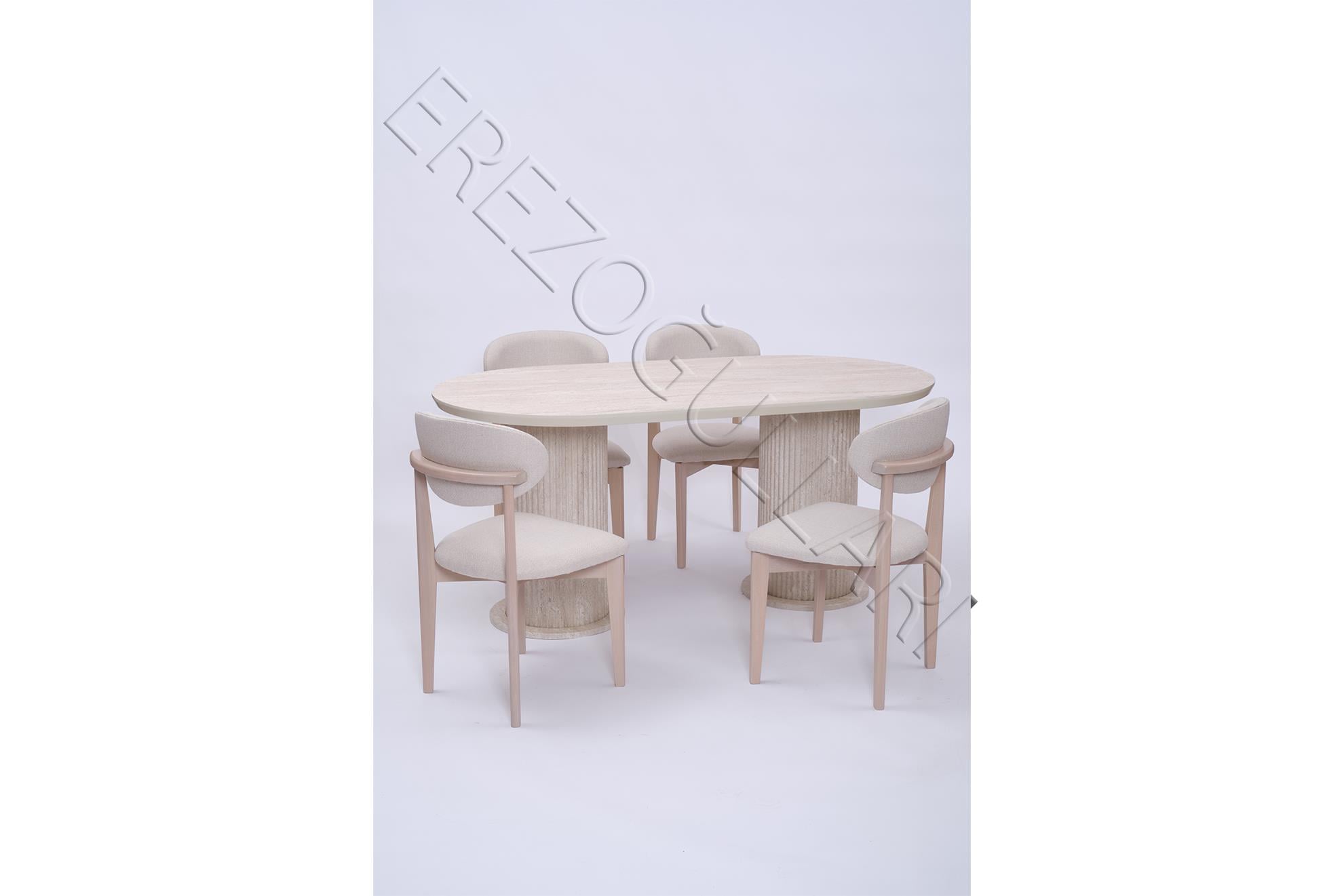 Bohem Travertan Boyalı Masa Sandalye Takımı 90x170