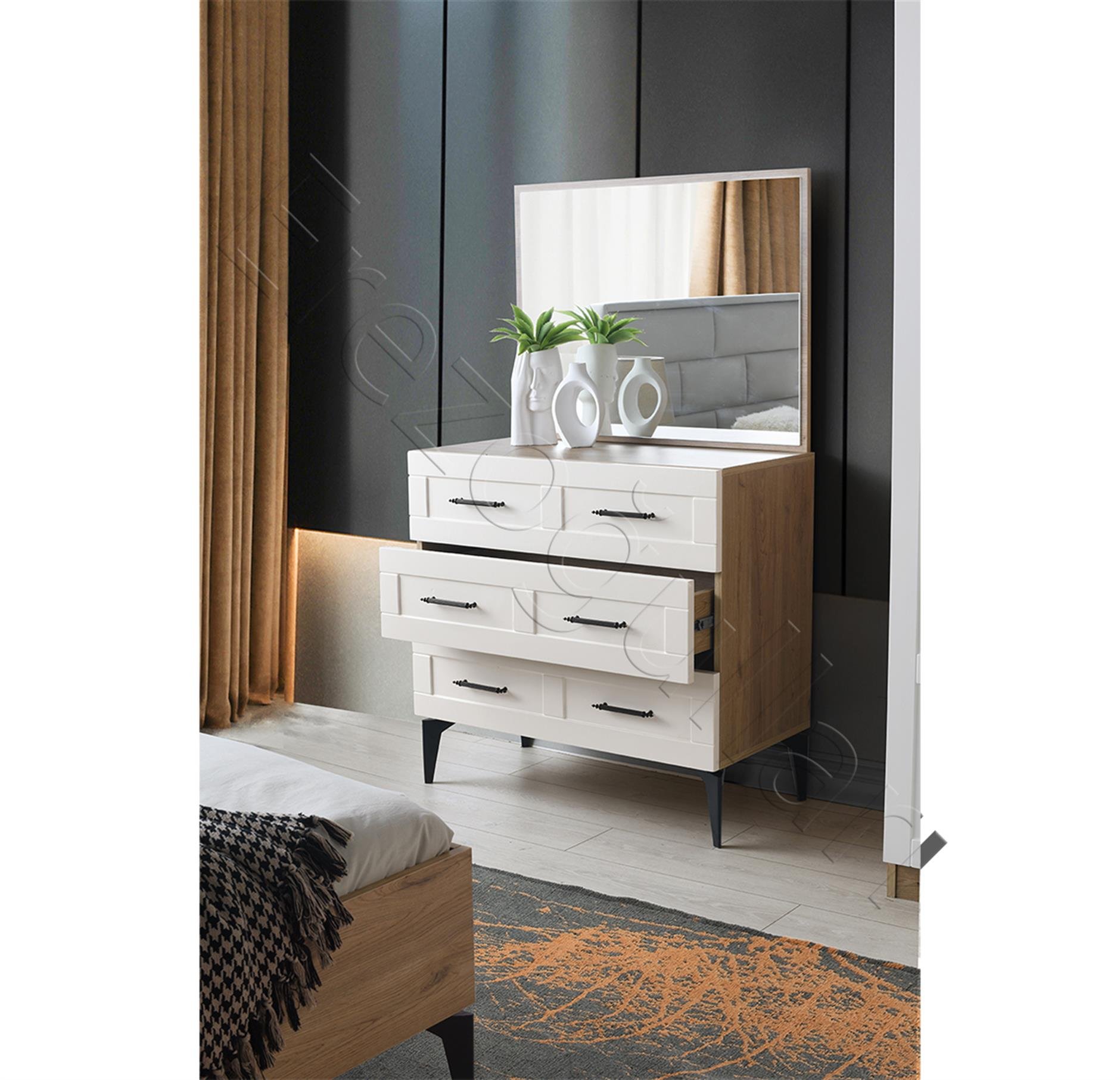 Çakıl MDF 3 Çekmeceli Aynalı Şifonyer 90x43x84cm