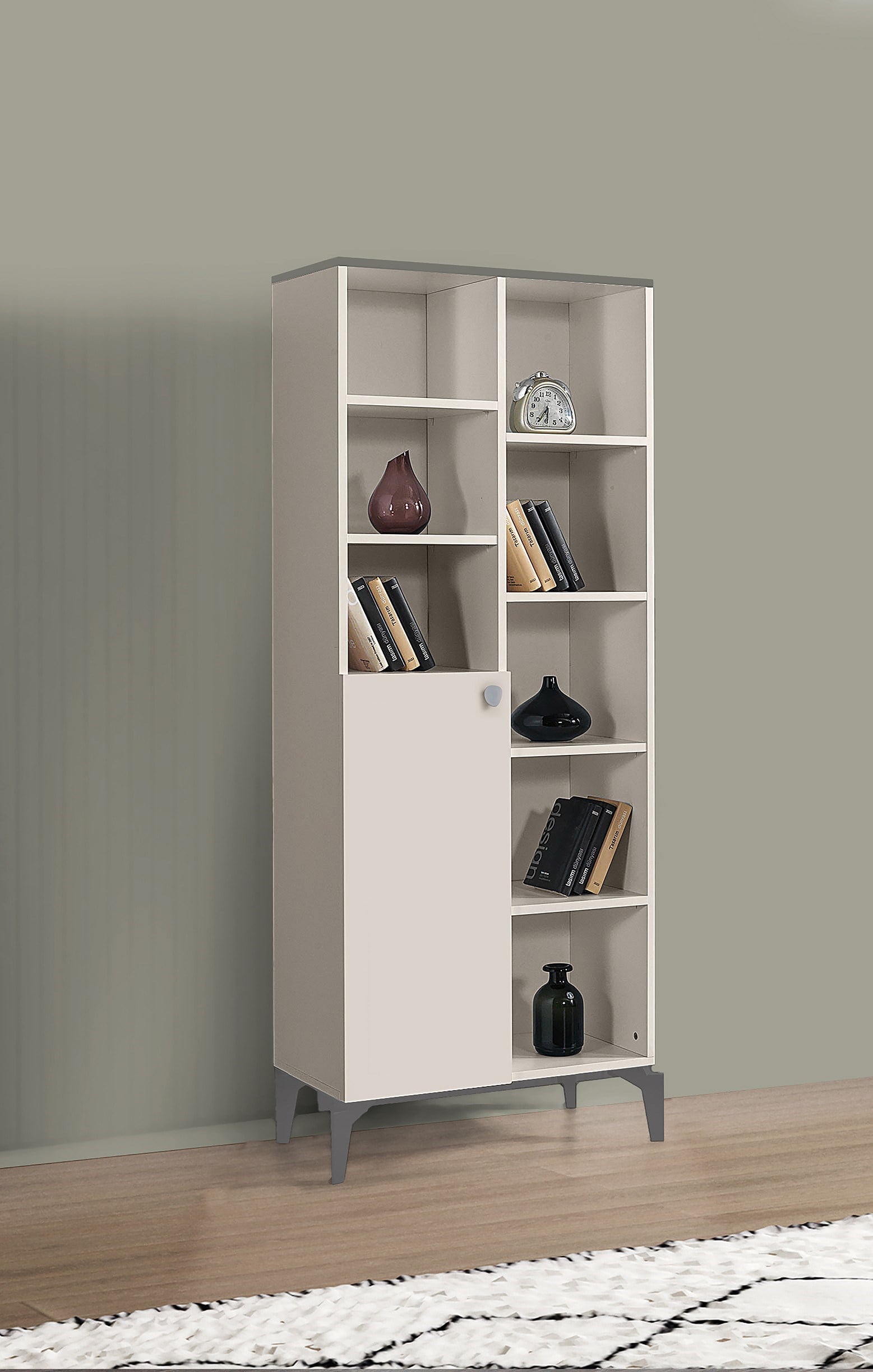Çakıltaşı Raflı Kapaklı Kitaplık 70x37x180cm