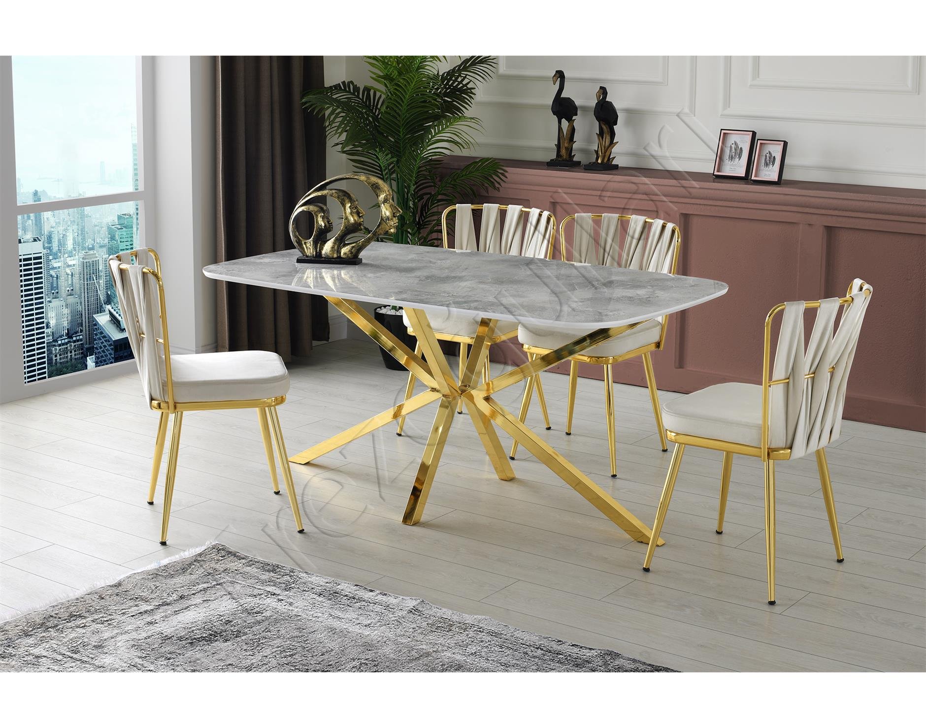 Çapraz High Gloss Yemek Masası 90*160 cm