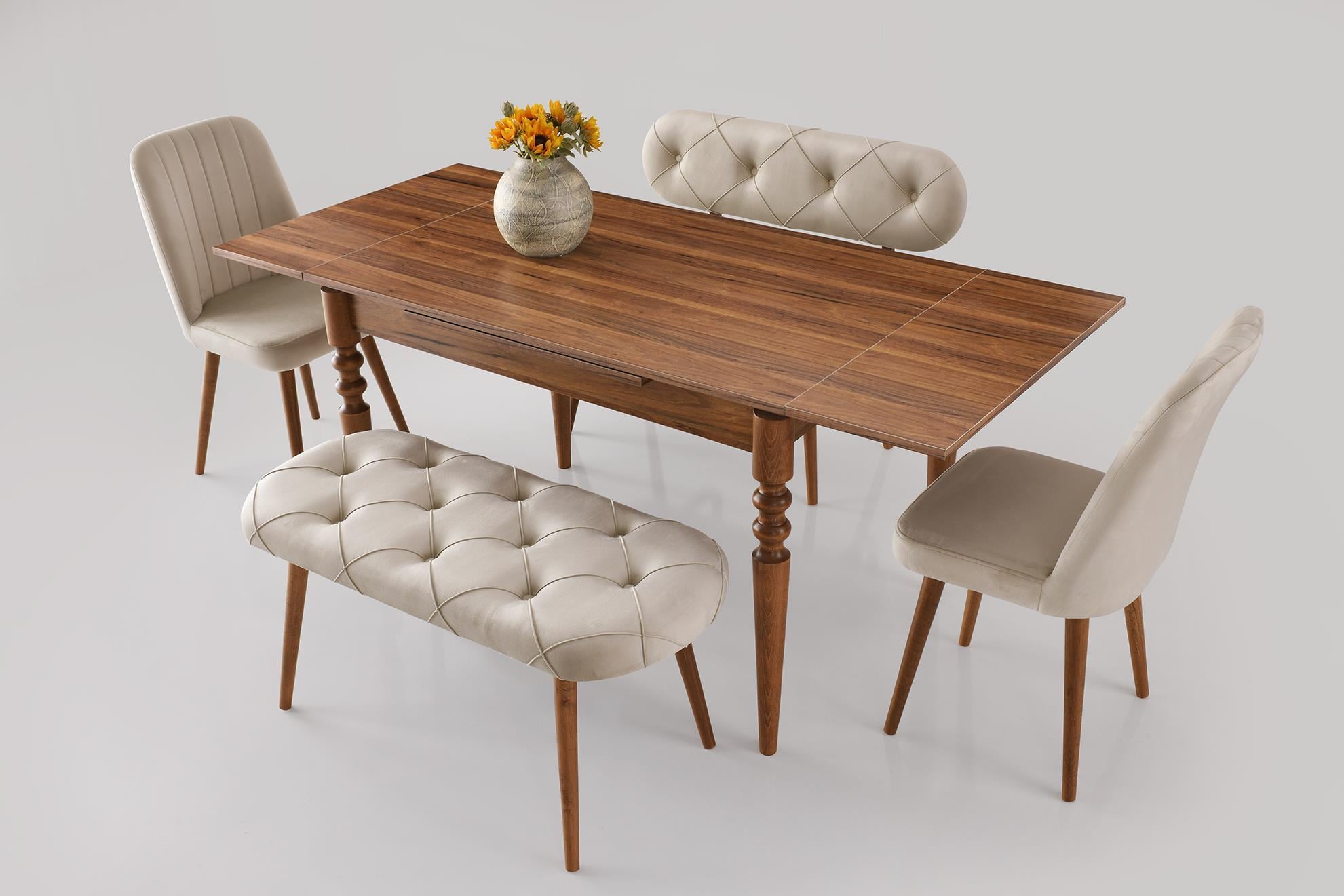 Didim Banklı Açılır Mutfak Masa Sandalye Takımı 80x120