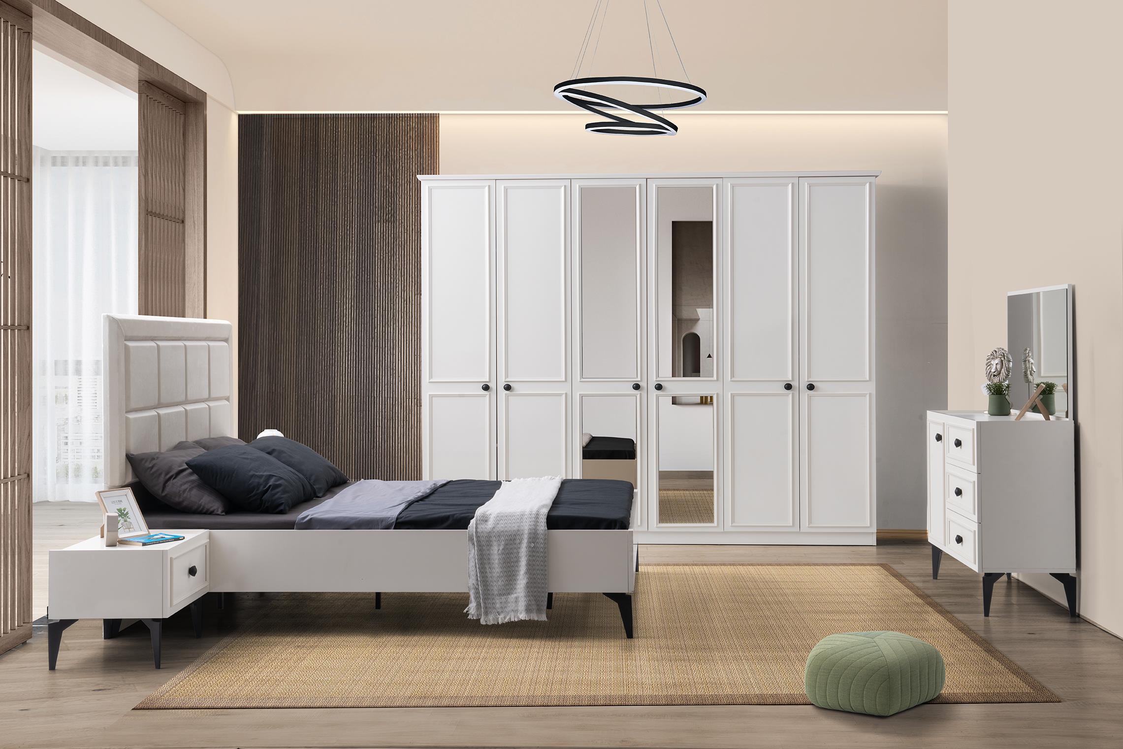 Duru 6 Kapaklı Modern MDF Yatak Odası Takımı Bazalı 