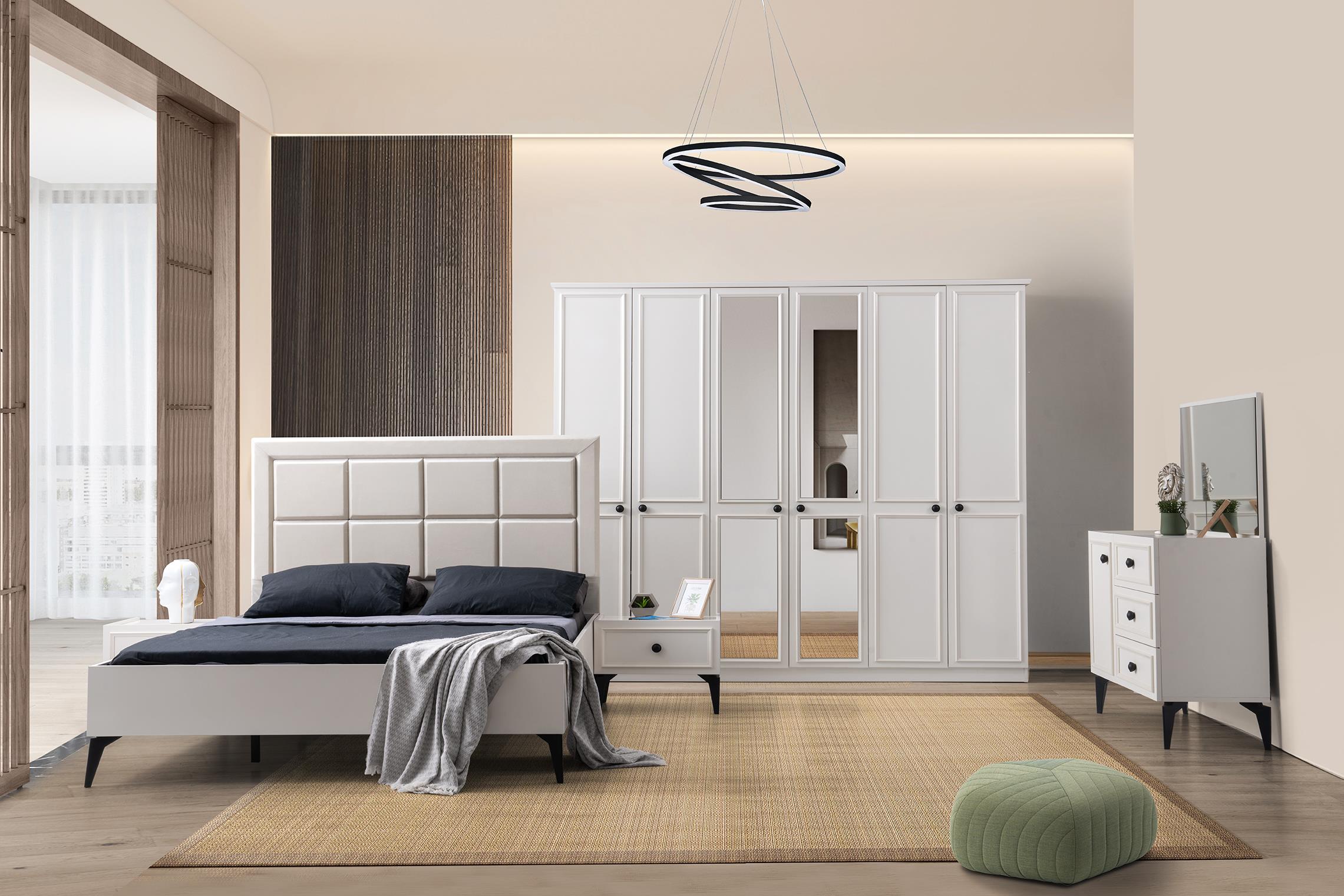 Duru 6 Kapaklı Modern MDF Yatak Odası Takımı Bazalı 