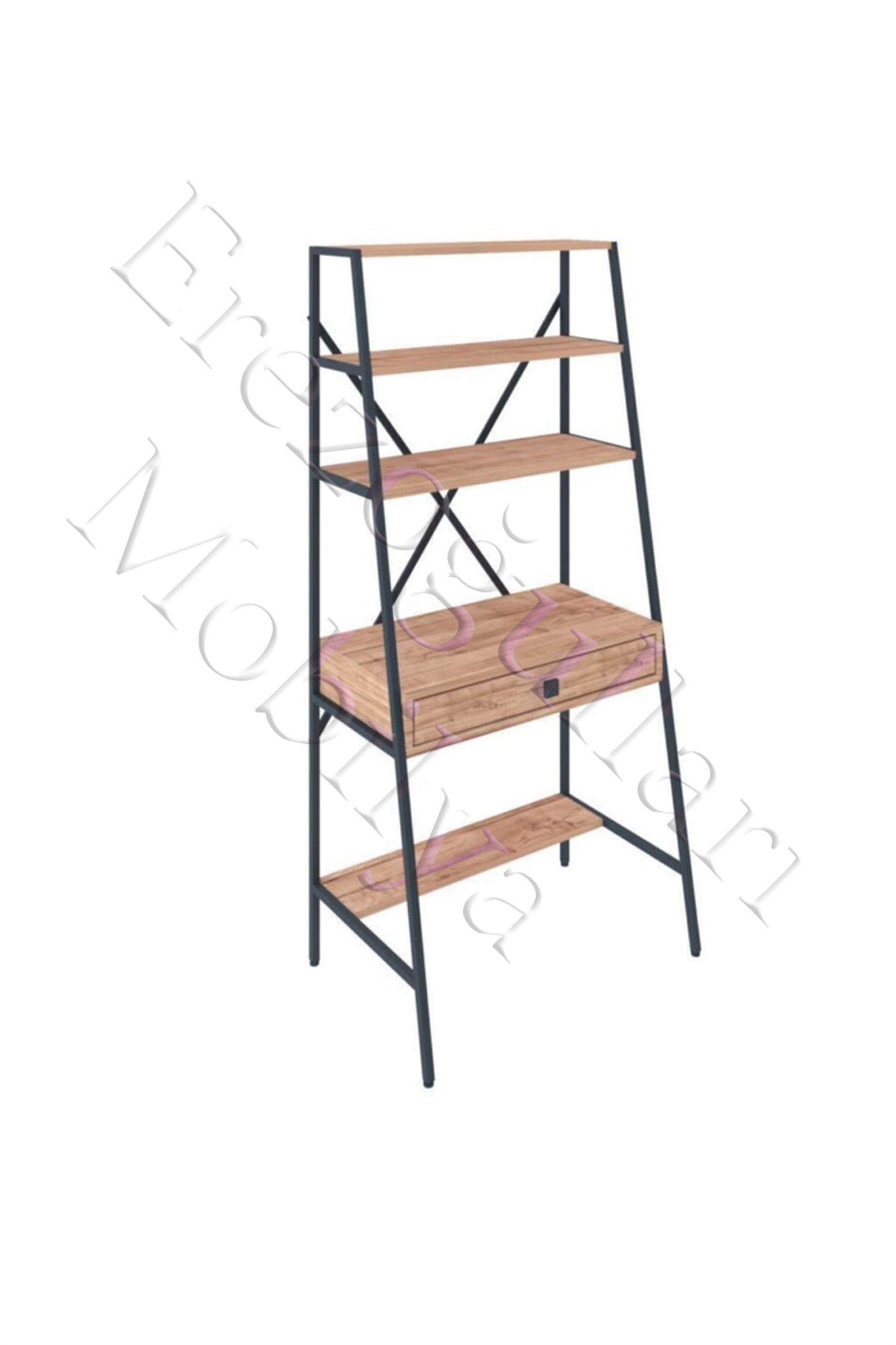 Ferforje Çekmeceli Kitaplıklı Çalışma Masası 84x50x180cm
