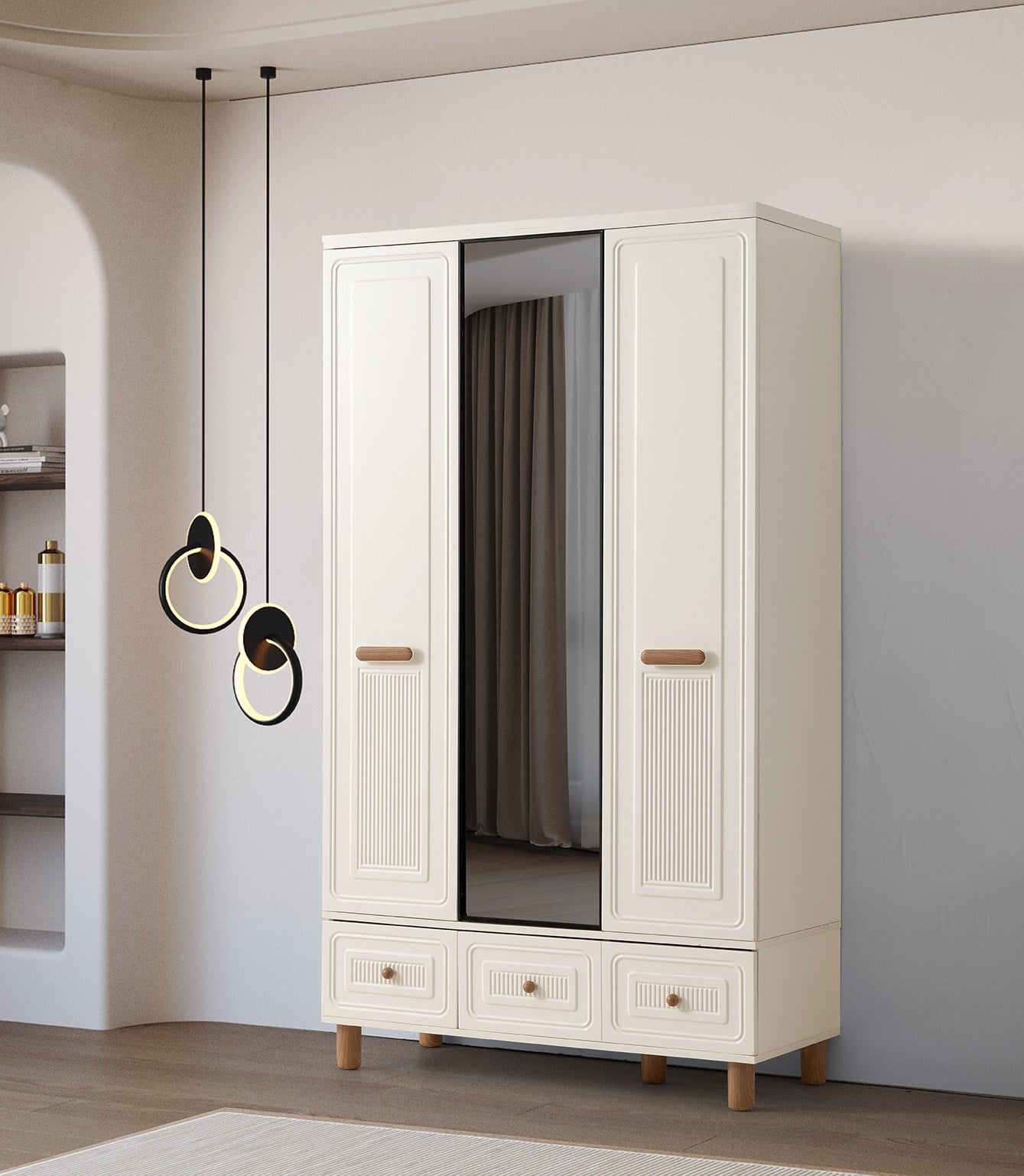 Lagos 3 Kapaklı %100 MDF Elbise Dolabı Gardrop 117x54x212
