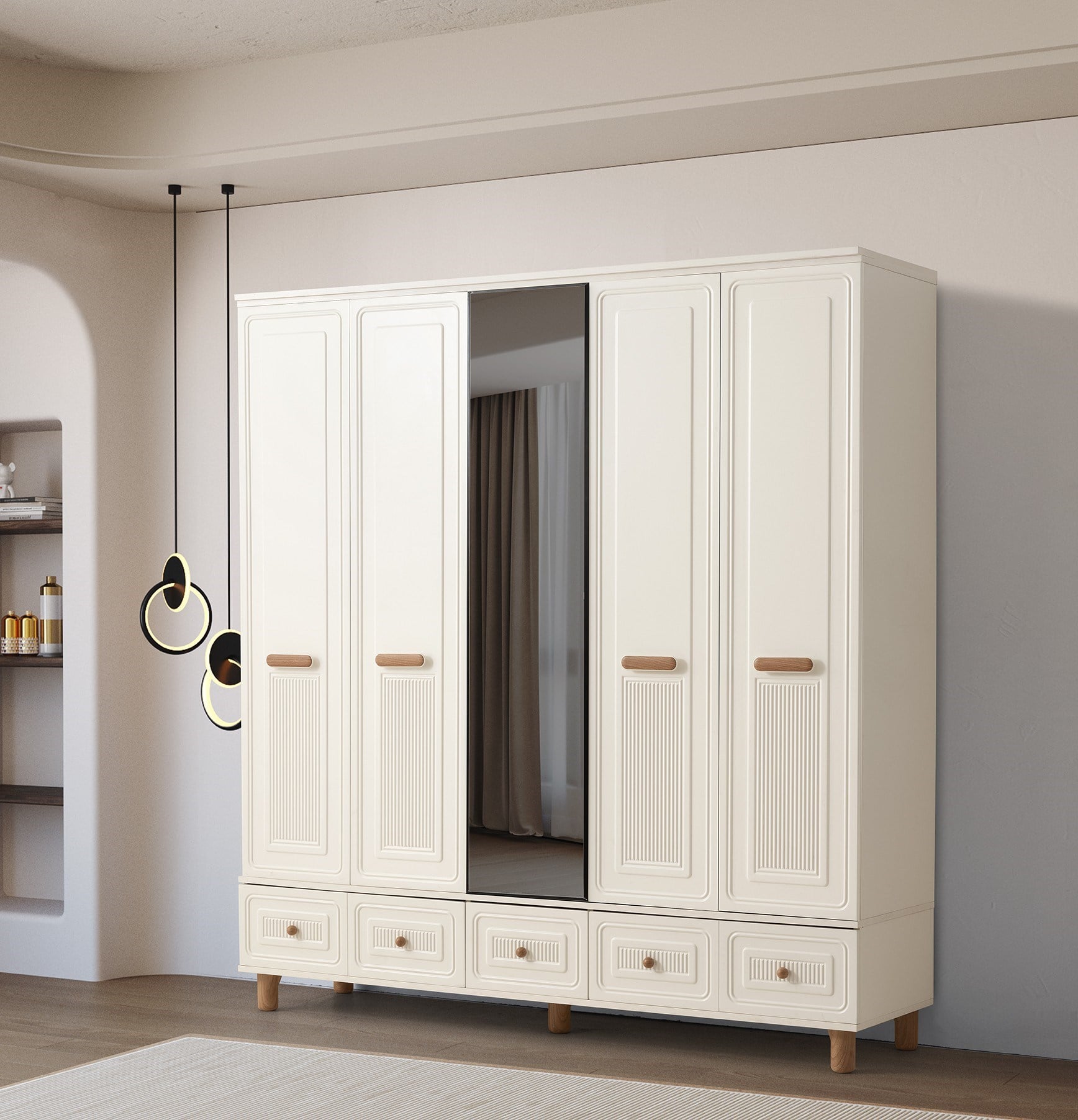 Lagos 5 Kapaklı %100 MDF Elbise Dolabı Gardrop 192x54x212