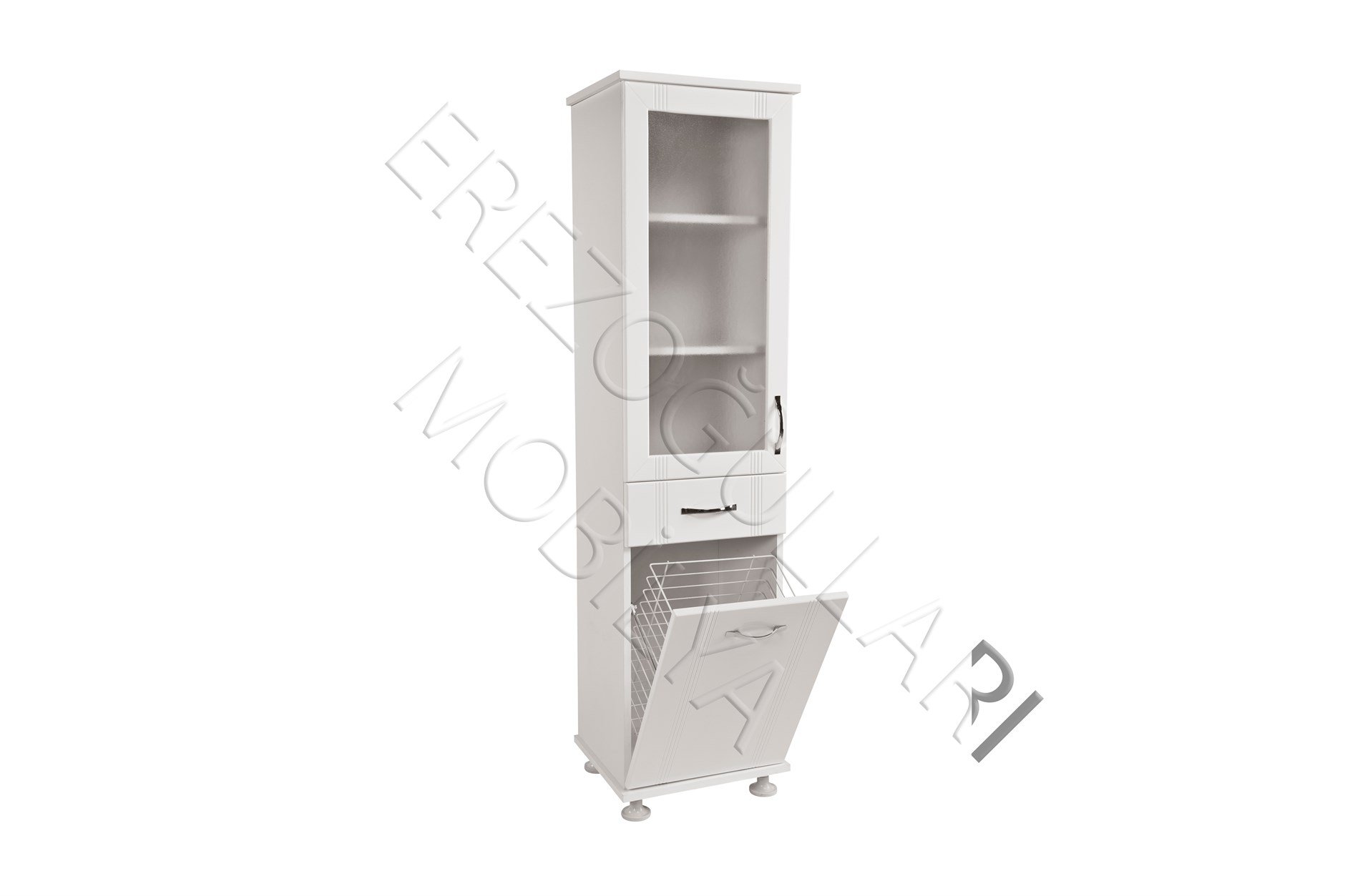 Lake Mika Camlı Dar Sepetli Banyo Çok Amaçlı Dolap 45x40x180