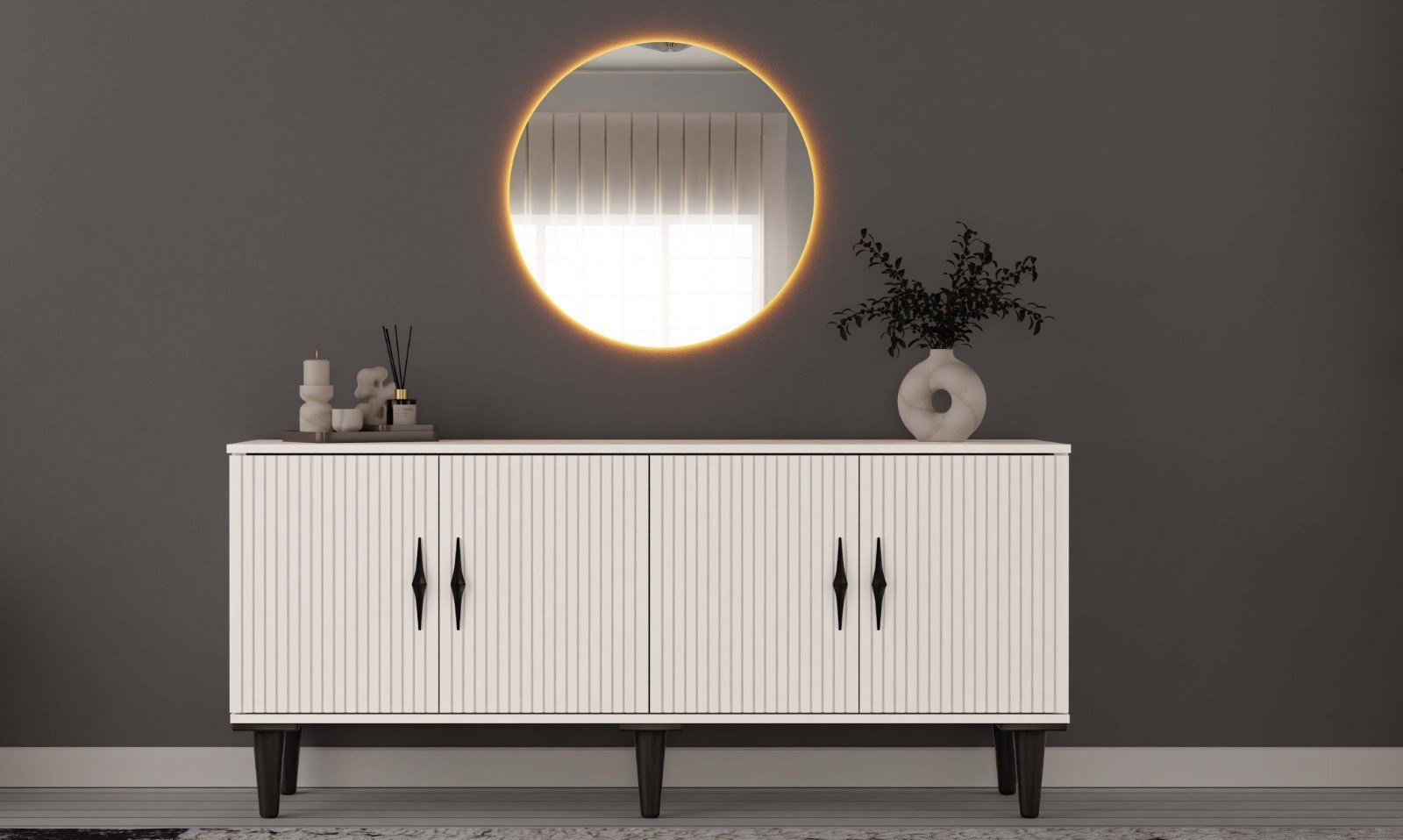 Lavanta MDF Dolaplı Konsol Büfe Aynasız 160x80x41cm