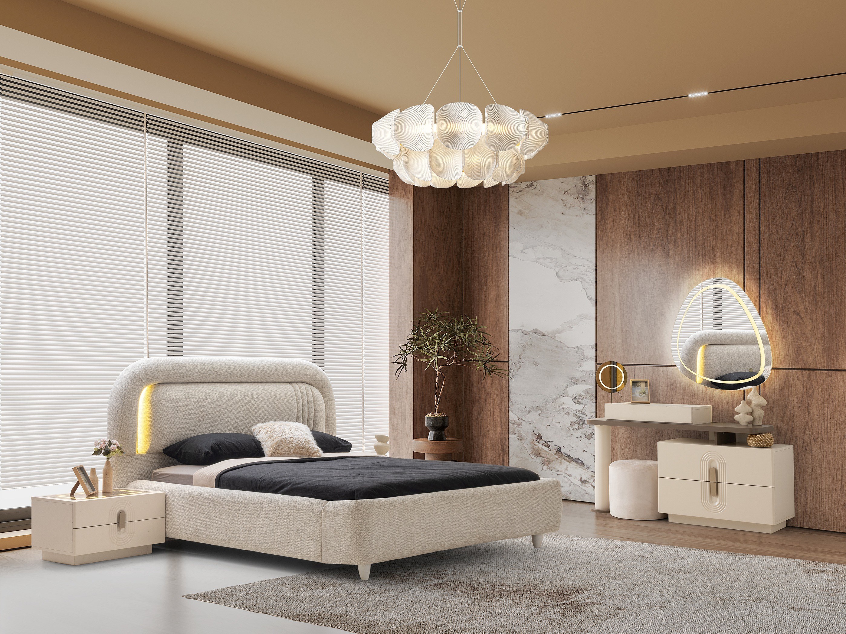 Luzzi MDF 6 Kapaklı Yatak Odası Takımı Başlıklı 246x58x215cm