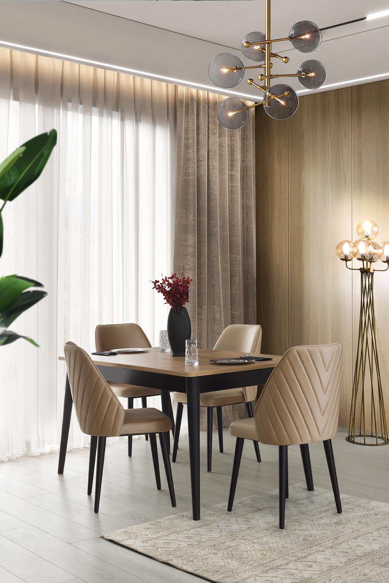 Mercan MDF Salon Yemek Masa Sandalye Takımı 90x145