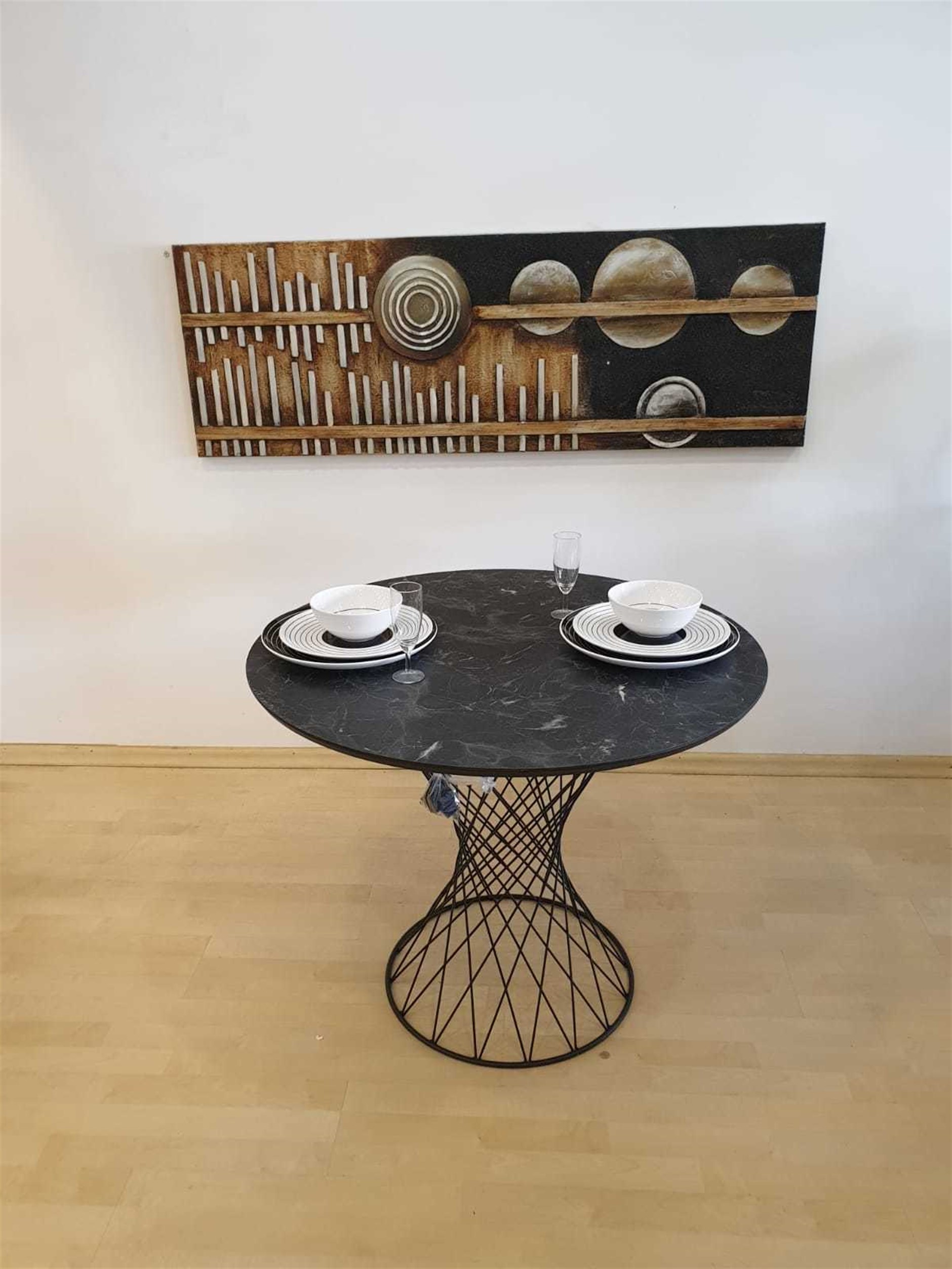 Modern Mermer Desen Yuvarlak Mutfak Masası Ve 4 Adet Sandalye