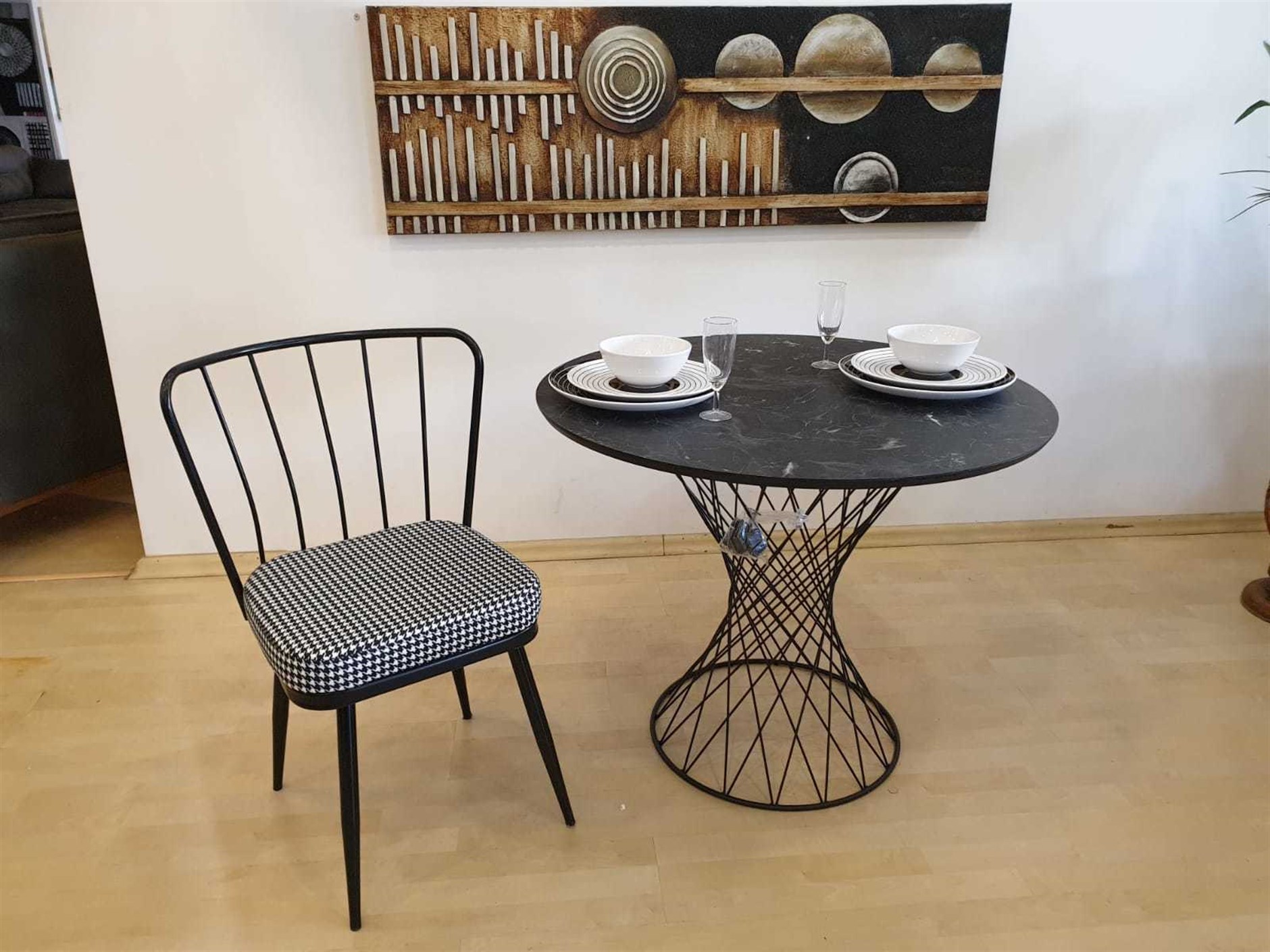 Modern Mermer Desen Yuvarlak Mutfak Masası Ve 4 Adet Sandalye