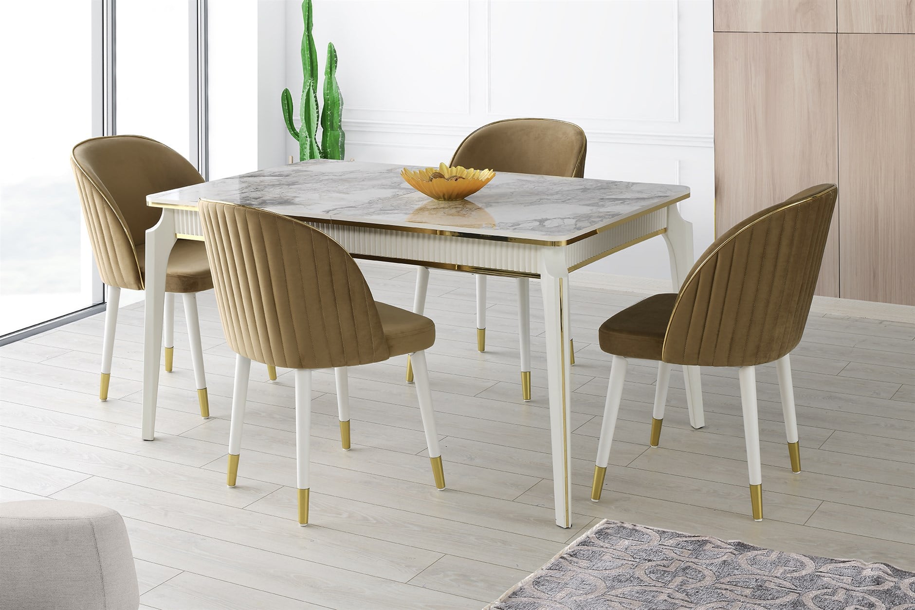 Modern Tasarım Lüks Açılır Yemek Masa Sandalye Takımı 90x145