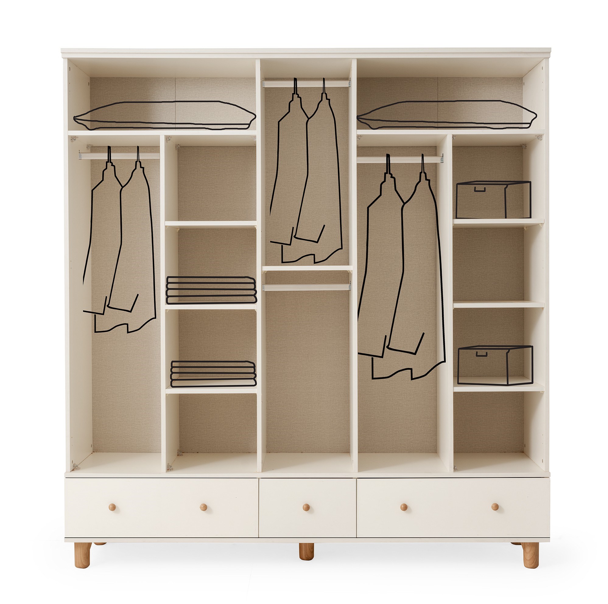 Nice 5 Kapaklı %100 MDF Elbise Dolabı Gardrop 192x54x212