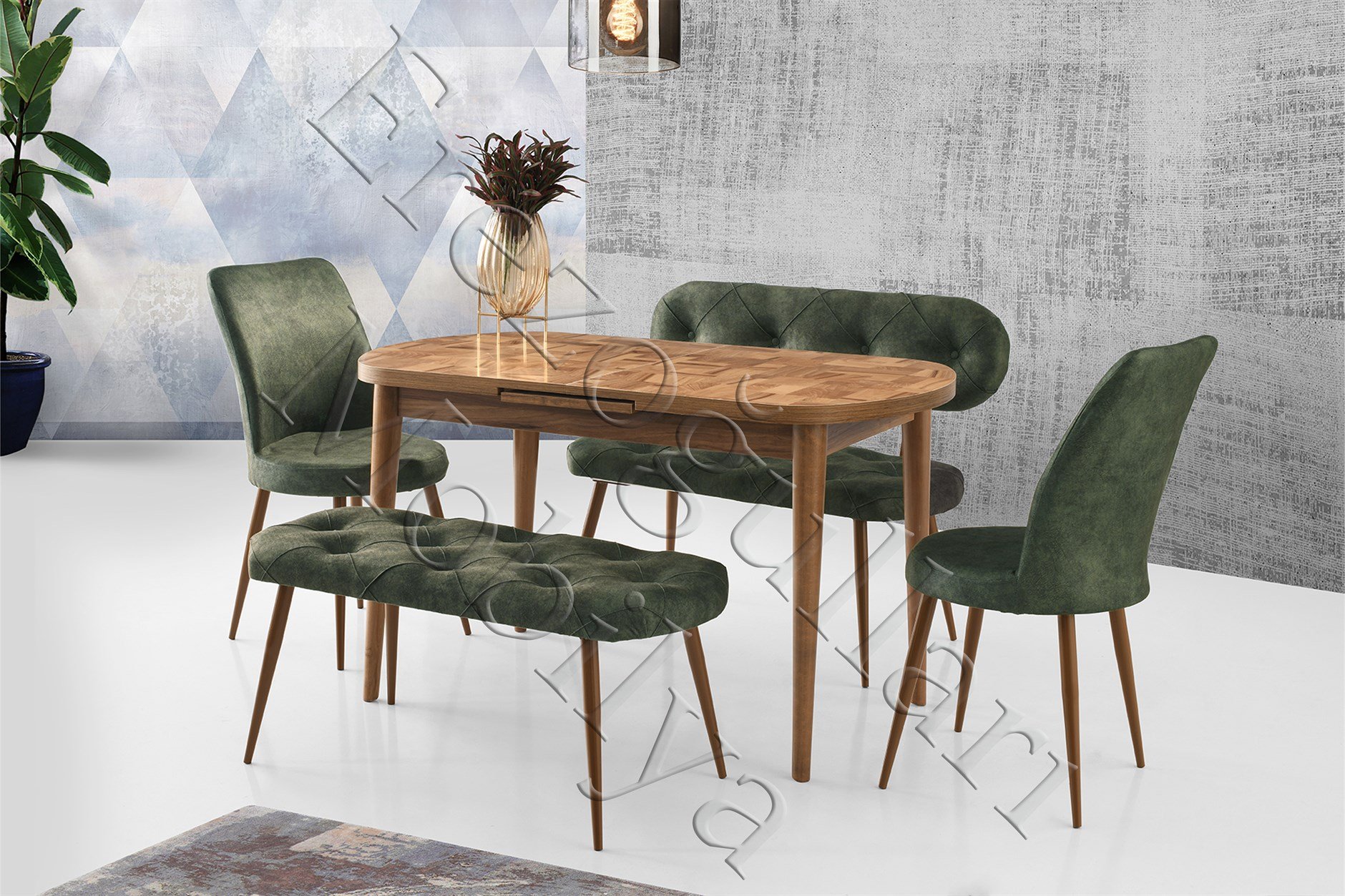 Nisa Oval Mutfak Masa Banklı Sandalye Takımı 75x130cm