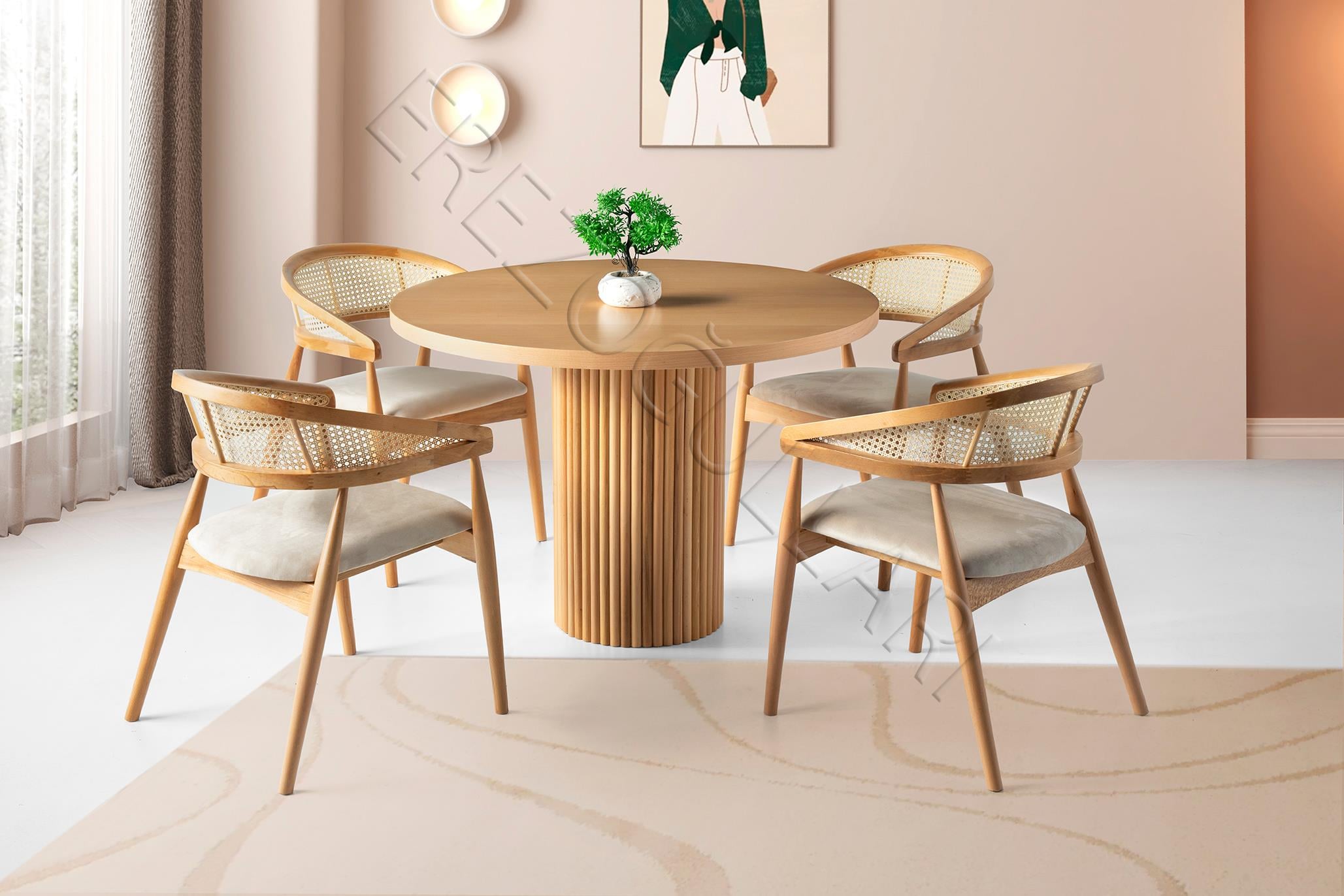 Nova Gazel Ağaç Oval Mutfak Masa Takımı 110 cm