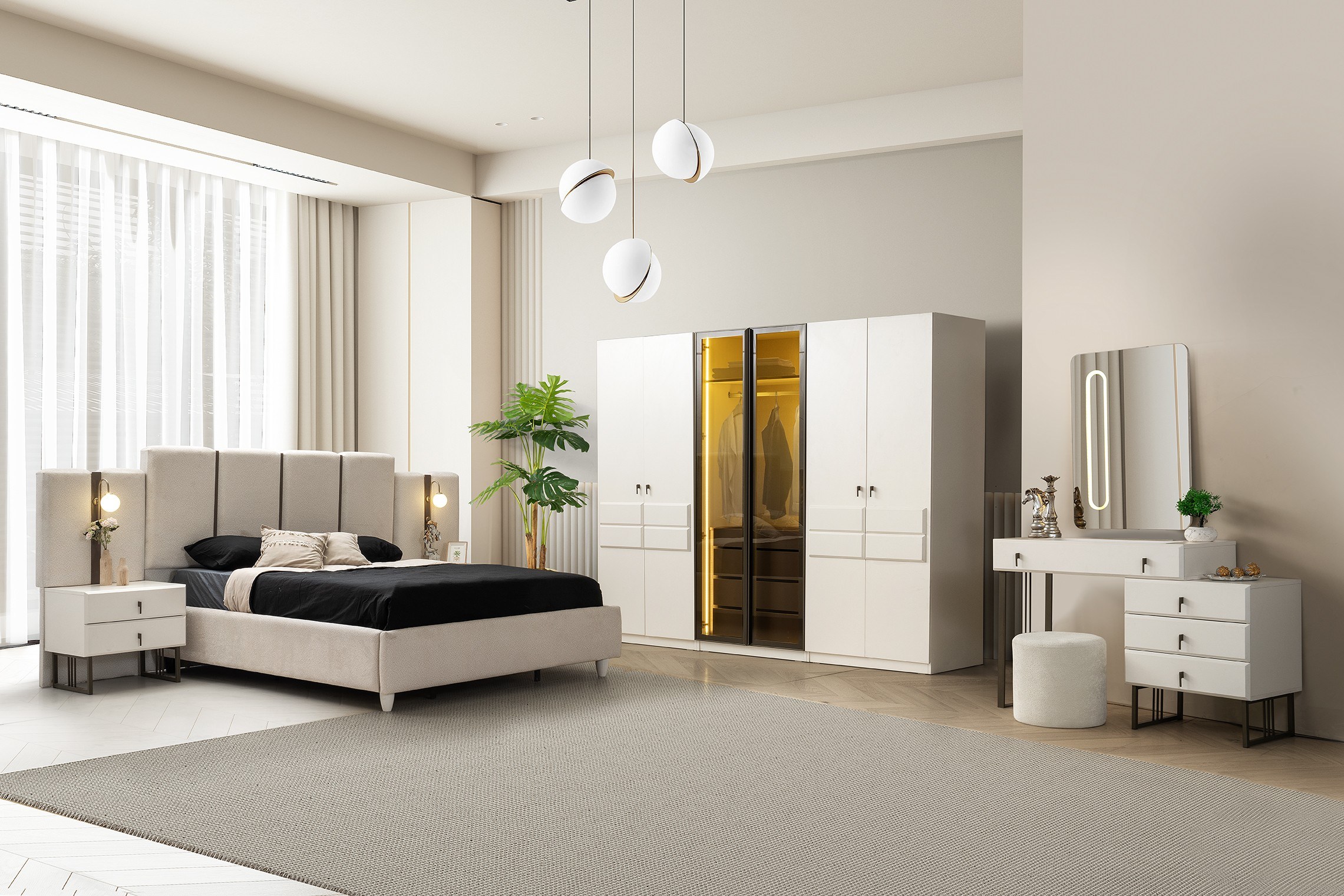 Oslo MDF 6 Kapaklı Yatak Odası Takımı Başlıklı 246x58x215cm