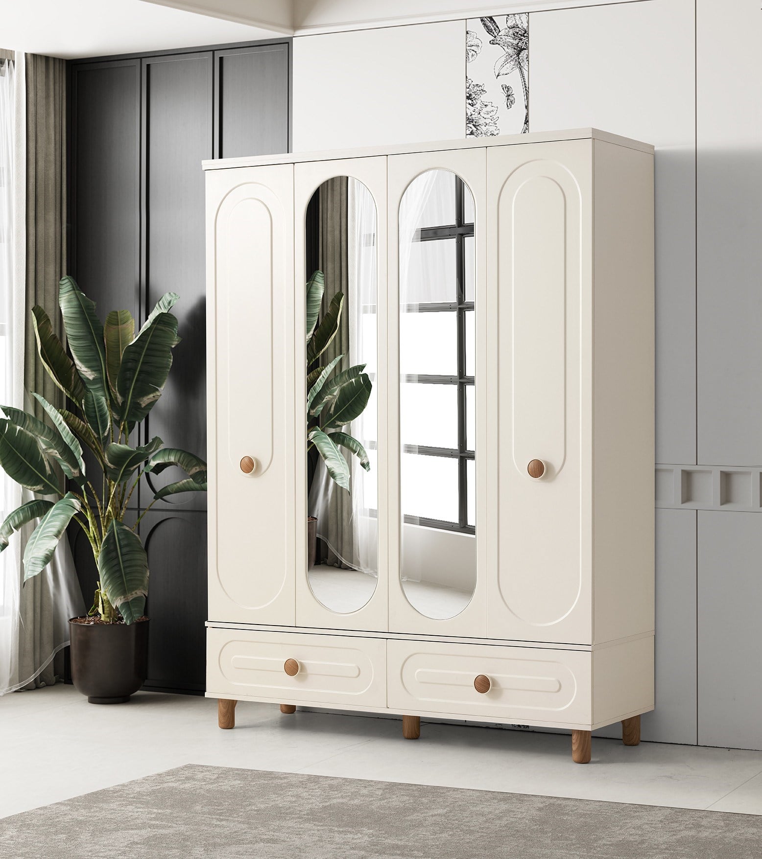 Perla 4 Kapaklı %100 MDF Elbise Dolabı Gardrop 154x54x212