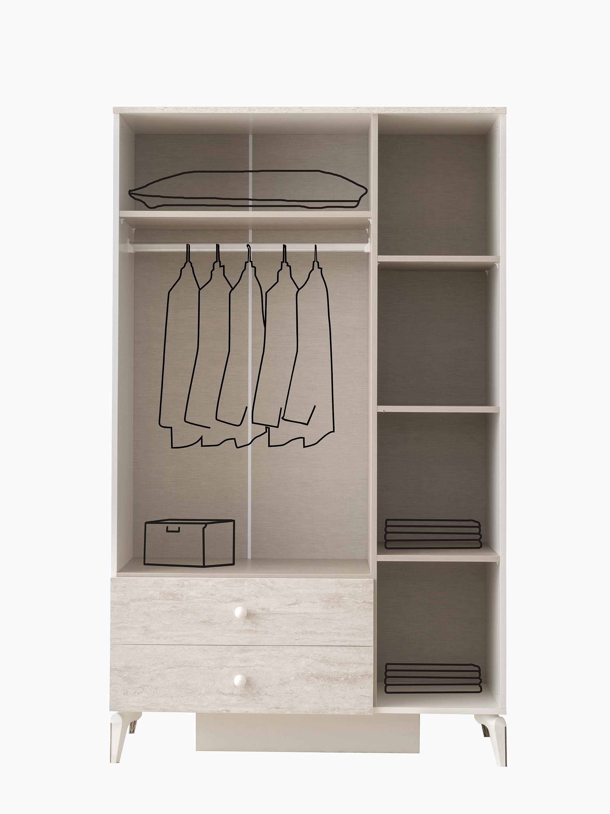 Petra 3 Kapaklı Aynalı Elbise Dolabı Gardrop 120x55x200 