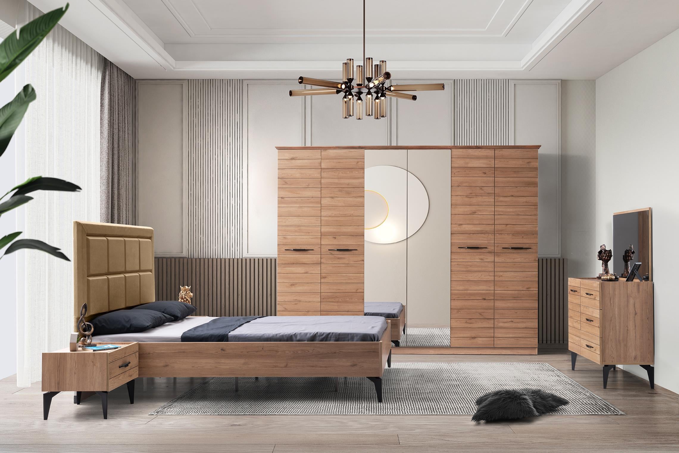 Seda 6 Kapaklı Modern MDF Yatak Odası Takımı Bazalı 