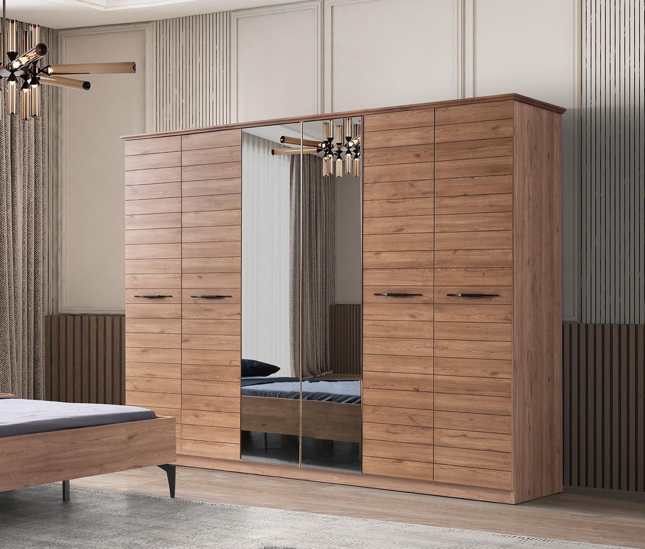 Seda Modern MDF 6 Kapaklı Aynalı Elbise Dolabı Gardrop 241cm