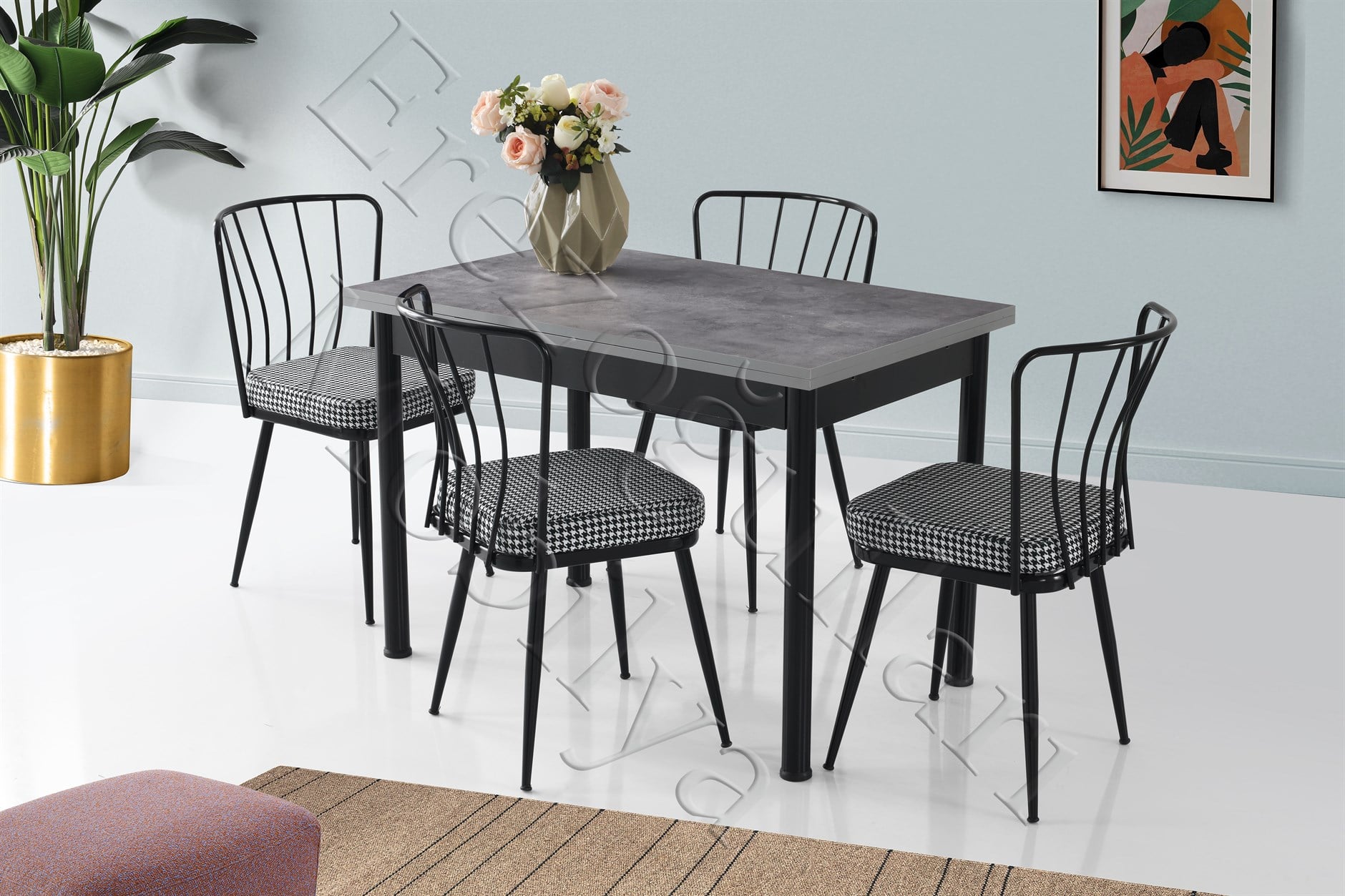 Smart Açılır Mutfak Masası ve 4 Adet Sandalye Takımı 70*110cm