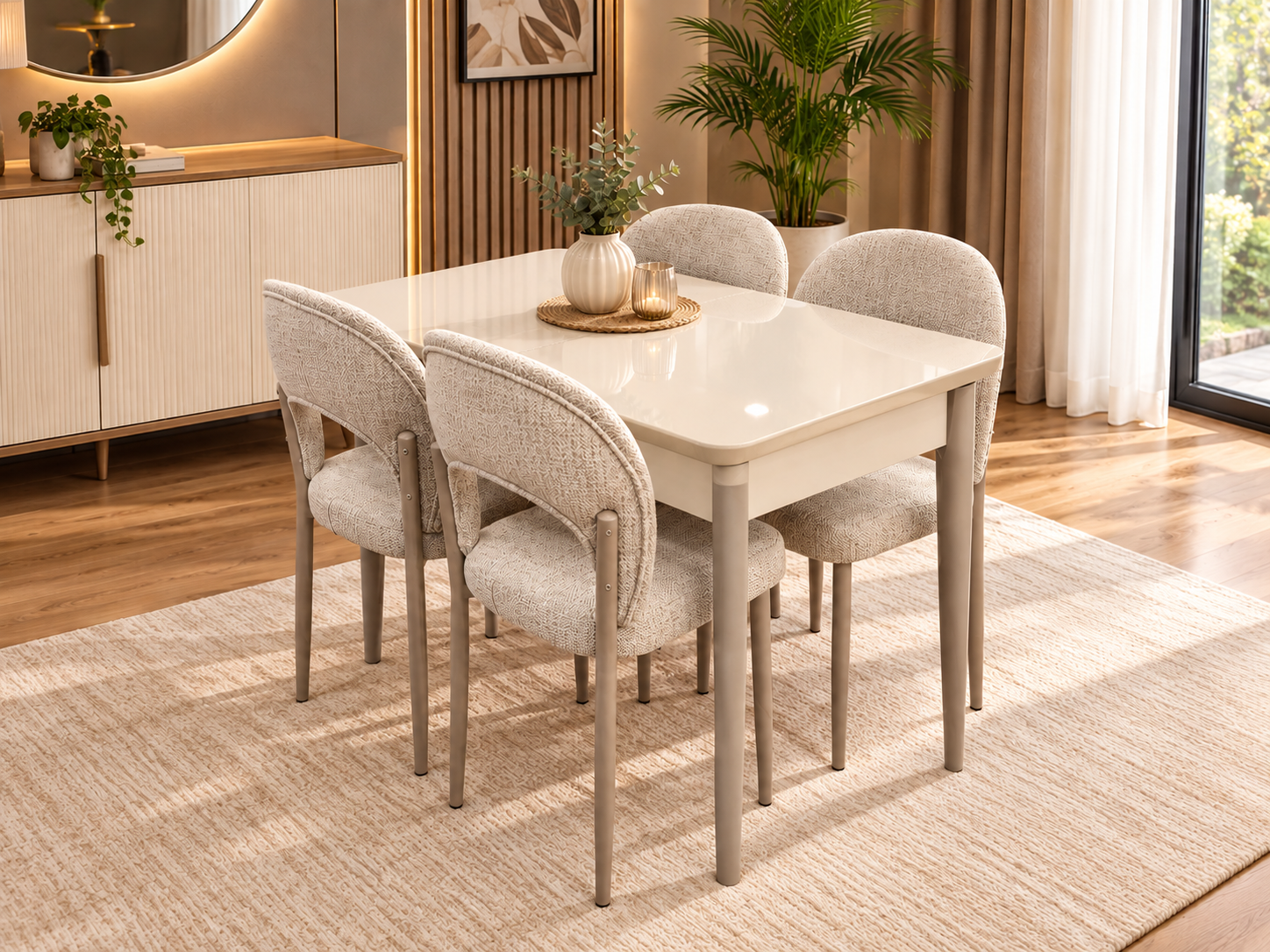 Tekno Hilal MDF Açılır Mutfak Masa Sandalye Takımı 60x100 