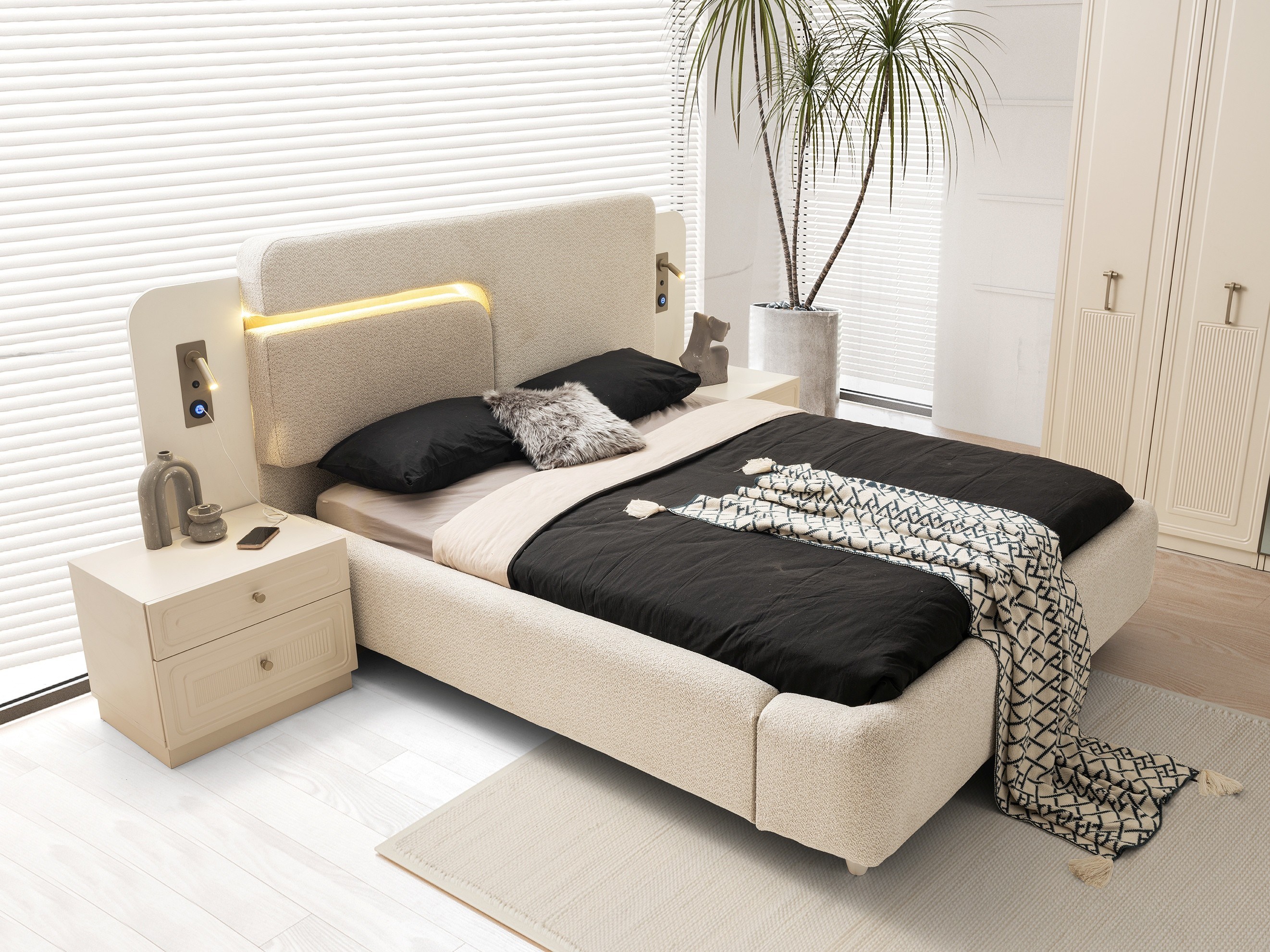 Torino MDF 6 Kapaklı Yatak Odası Takımı Başlıklı 246x58x215cm
