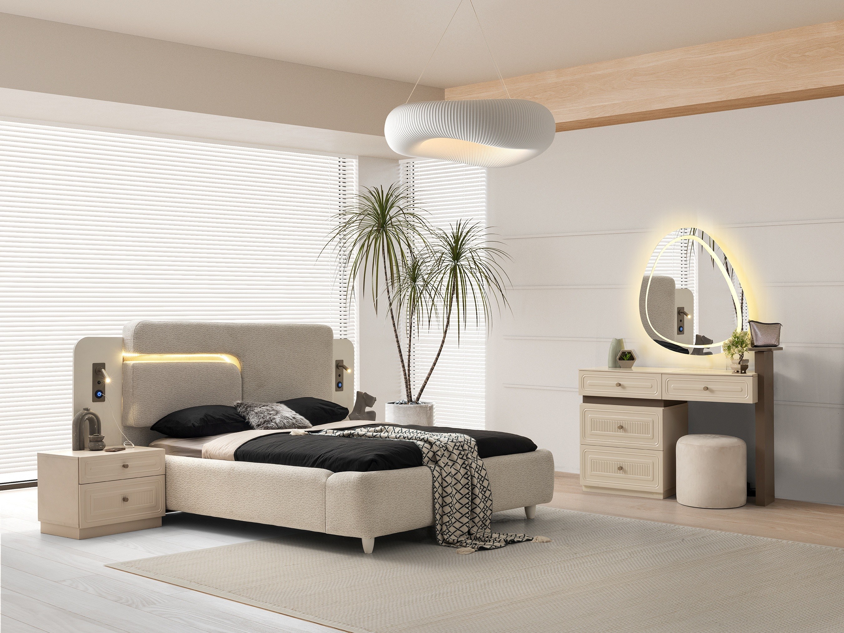Torino MDF 6 Kapaklı Yatak Odası Takımı Başlıklı 246x58x215cm