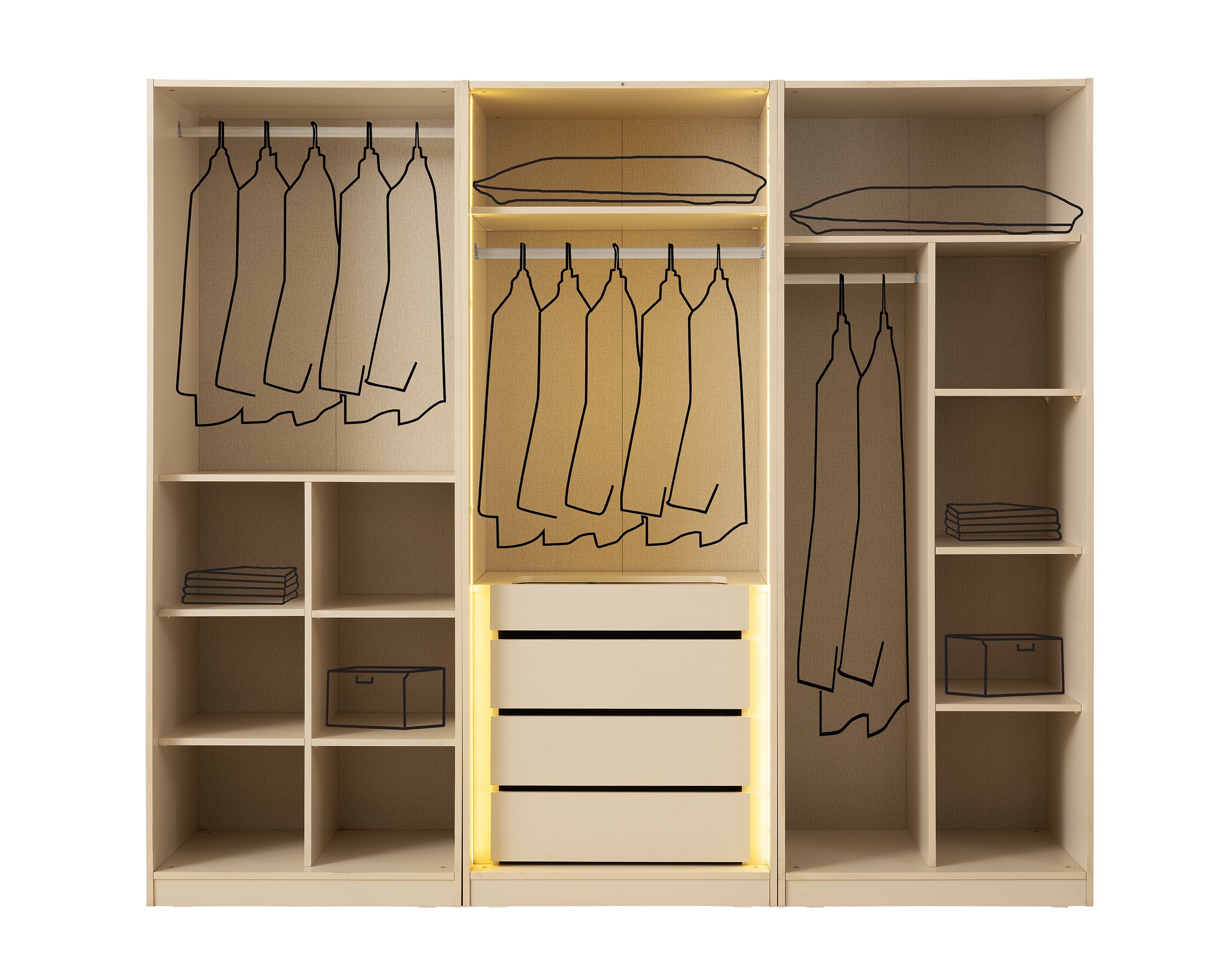 Torino MDF 6 Kapaklı Yatak Odası Takımı Başlıklı 246x58x215cm