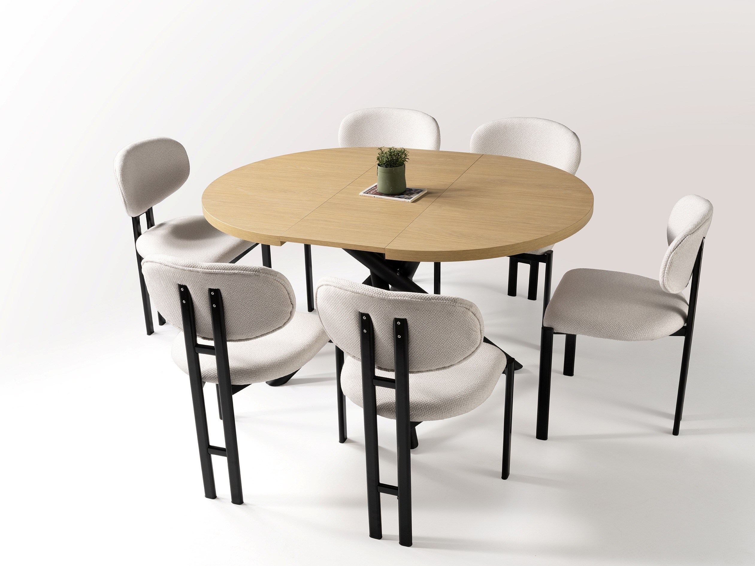 Truva Gala Yuvarlak Açılır MDF Mutfak Masa Sandalye Takımı 104cm
