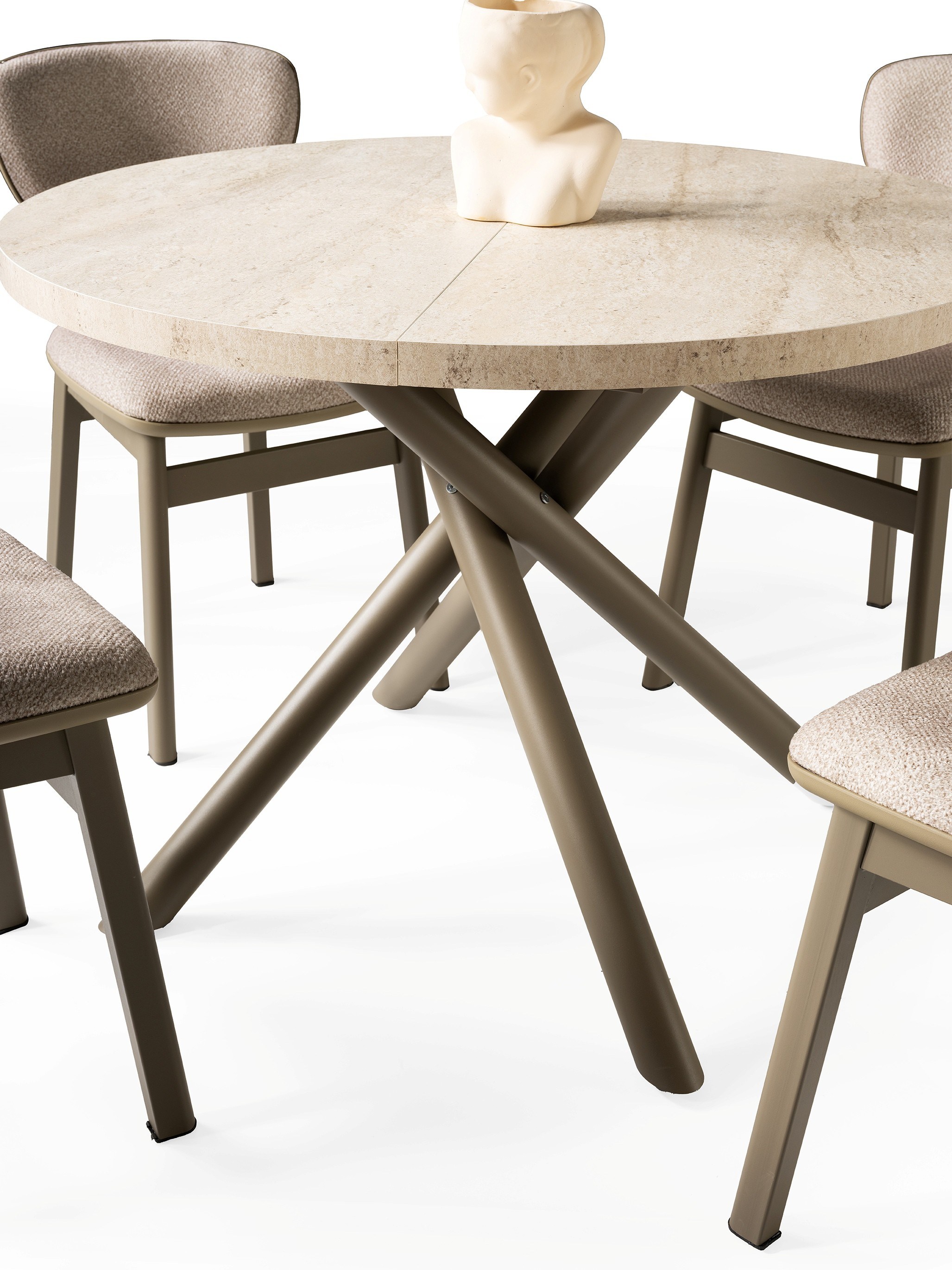 Truva Lion Yuvarlak Açılır MDF Mutfak Masa Sandalye Takımı 104cm