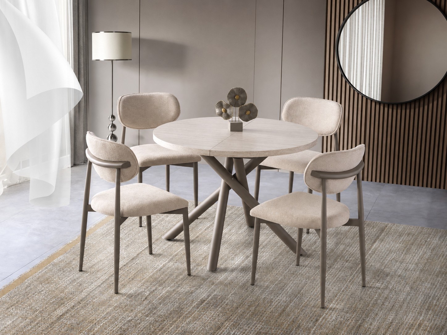 Truva Polo Yuvarlak Açılır MDF Mutfak Masa Sandalye Takımı 104cm 