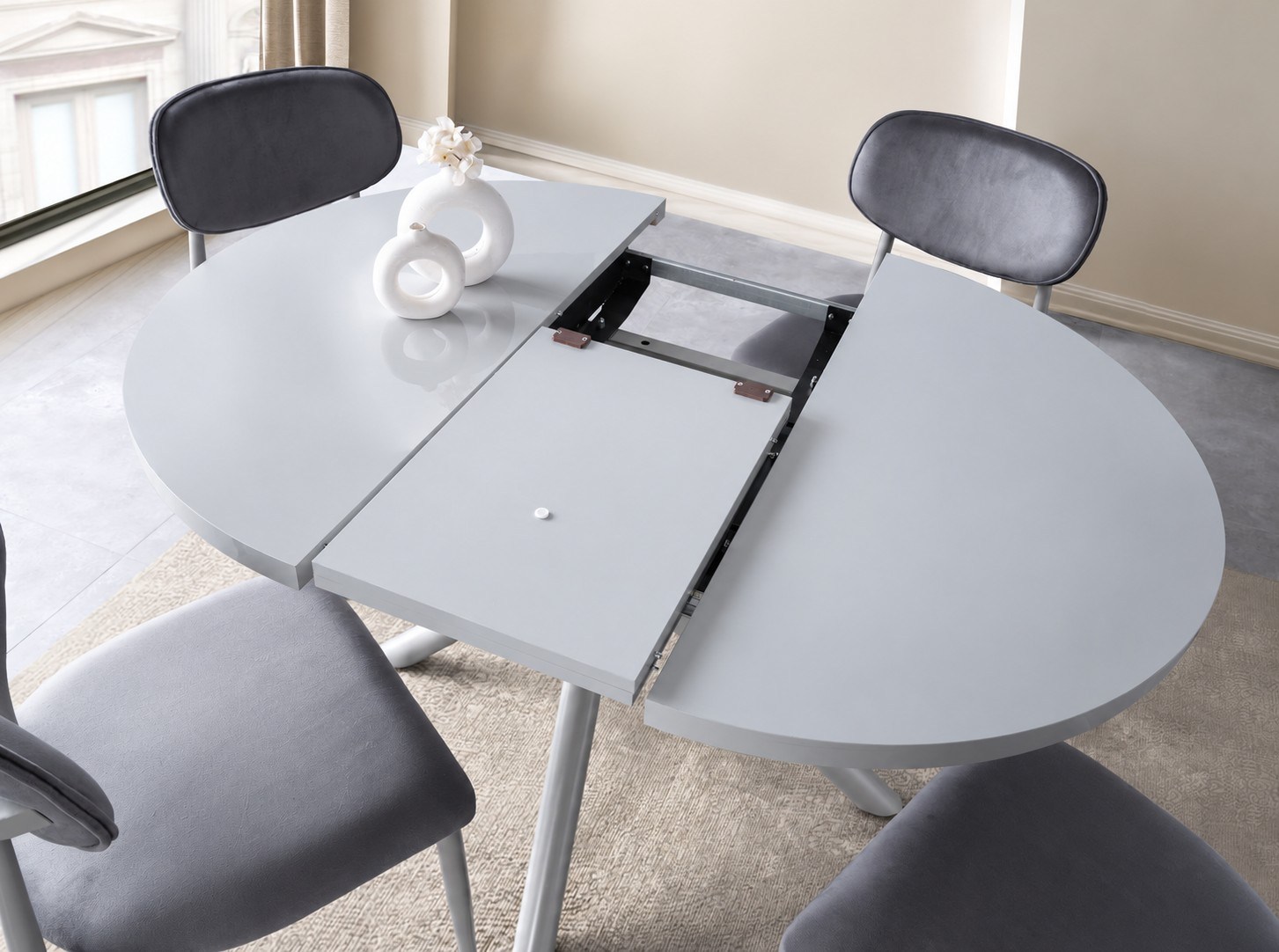 Truva Polo Yuvarlak Açılır MDF Mutfak Masa Sandalye Takımı 104cm 