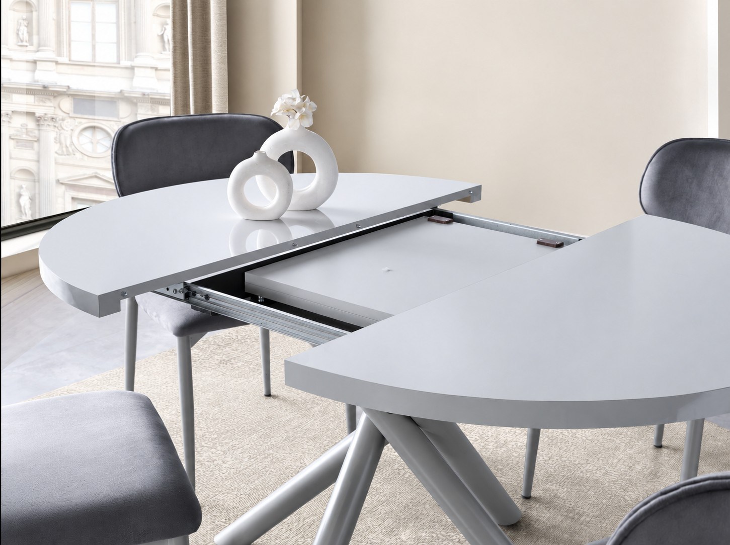 Truva Polo Yuvarlak Açılır MDF Mutfak Masa Sandalye Takımı 104cm 