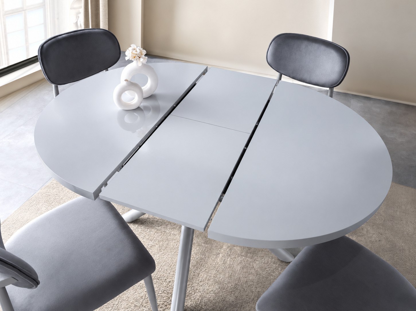 Truva Polo Yuvarlak Açılır MDF Mutfak Masa Sandalye Takımı 104cm 