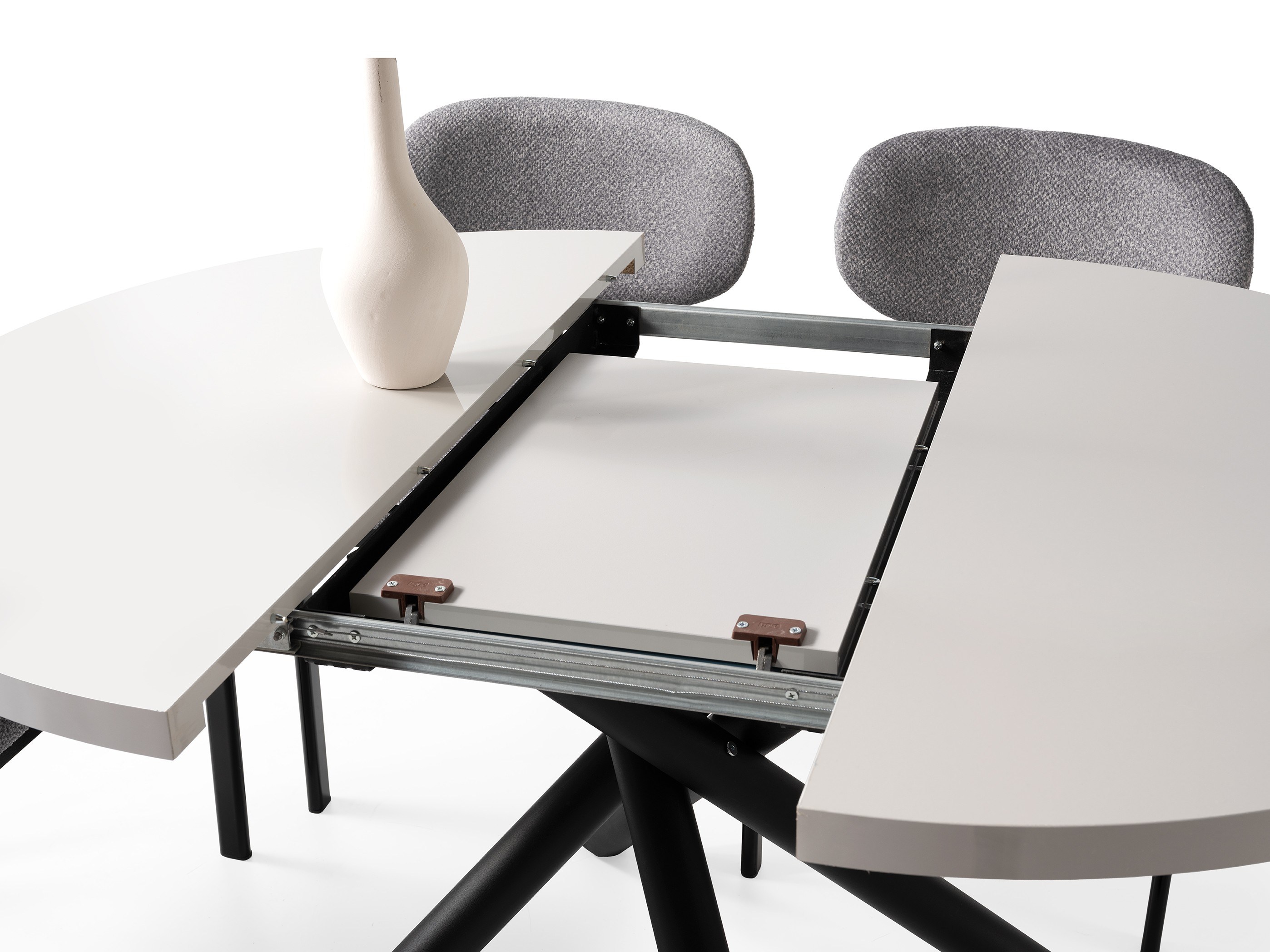 Truva Sis Gri Yuvarlak Açılır MDF Mutfak Masa Sandalye Takımı 104cm
